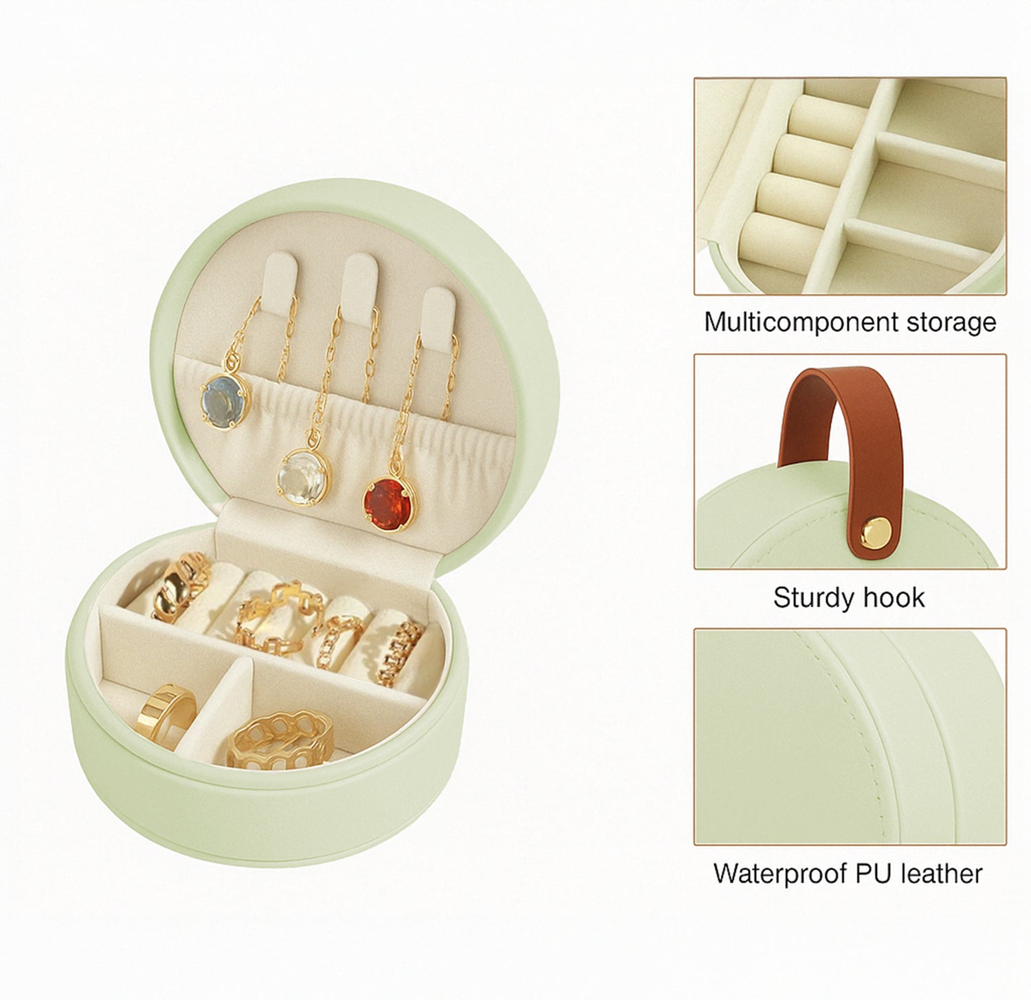 Stella Zip Travel Jewellery Box | Compact & Stylish Organizer- Light Green