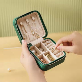 Velvet Travel Jewellery Box | Compact & Stylish Organizer - Emerald Green