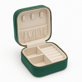 Velvet Travel Jewellery Box | Compact & Stylish Organizer - Emerald Green