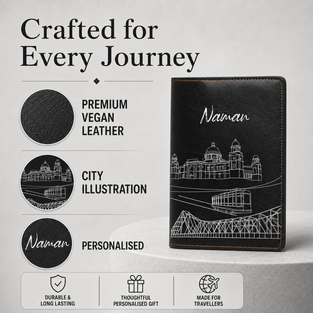 Personalized Passport Cover - Postcards from India - Kolkata