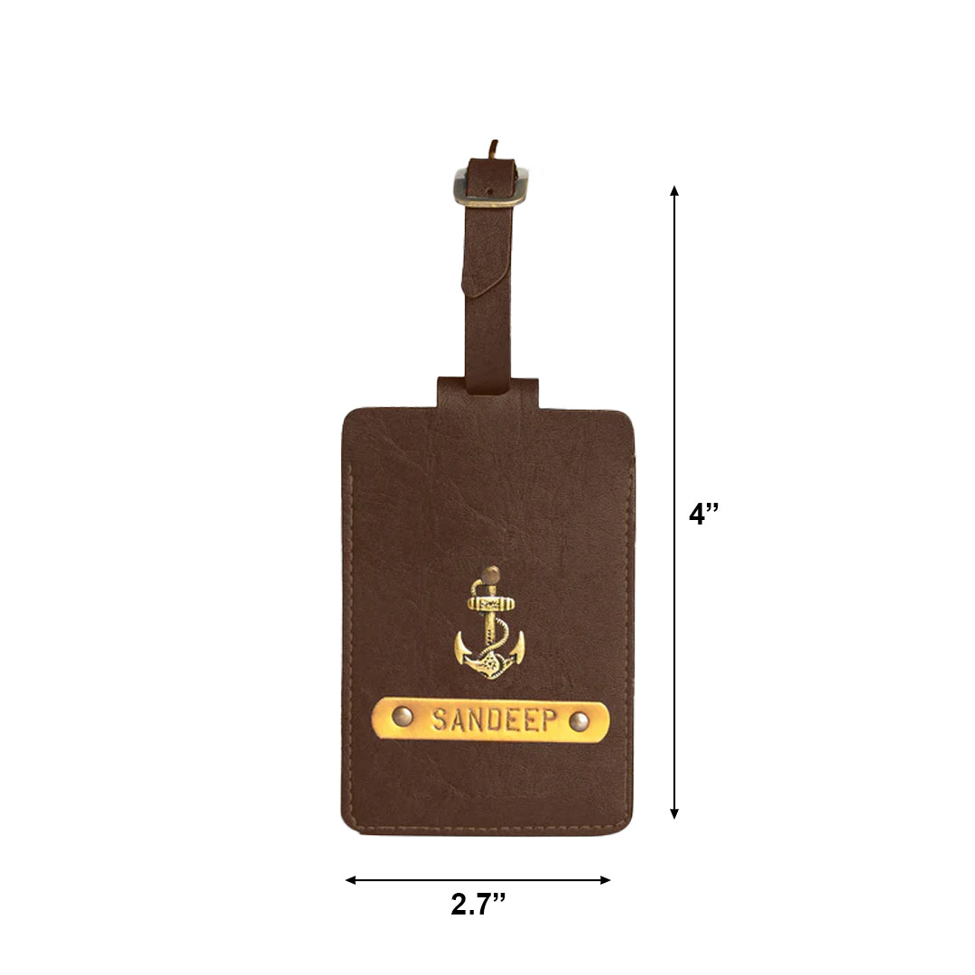 Personalised Leather Luggage/Baggage Tag -  Dark Brown