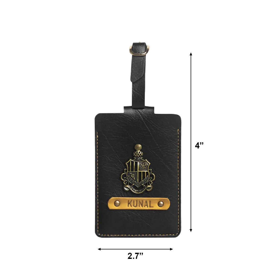 Personalised Leather Luggage/Baggage Tag -  Large Black
