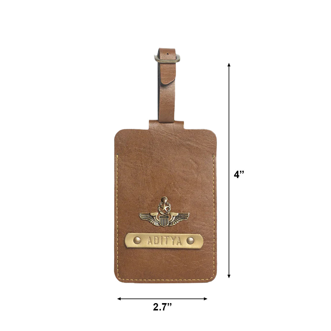 Personalised Leather Luggage/Baggage Tag - Large TAN