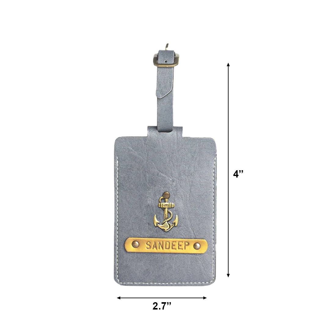 Personalised Leather Luggage/Baggage Tag - Grey