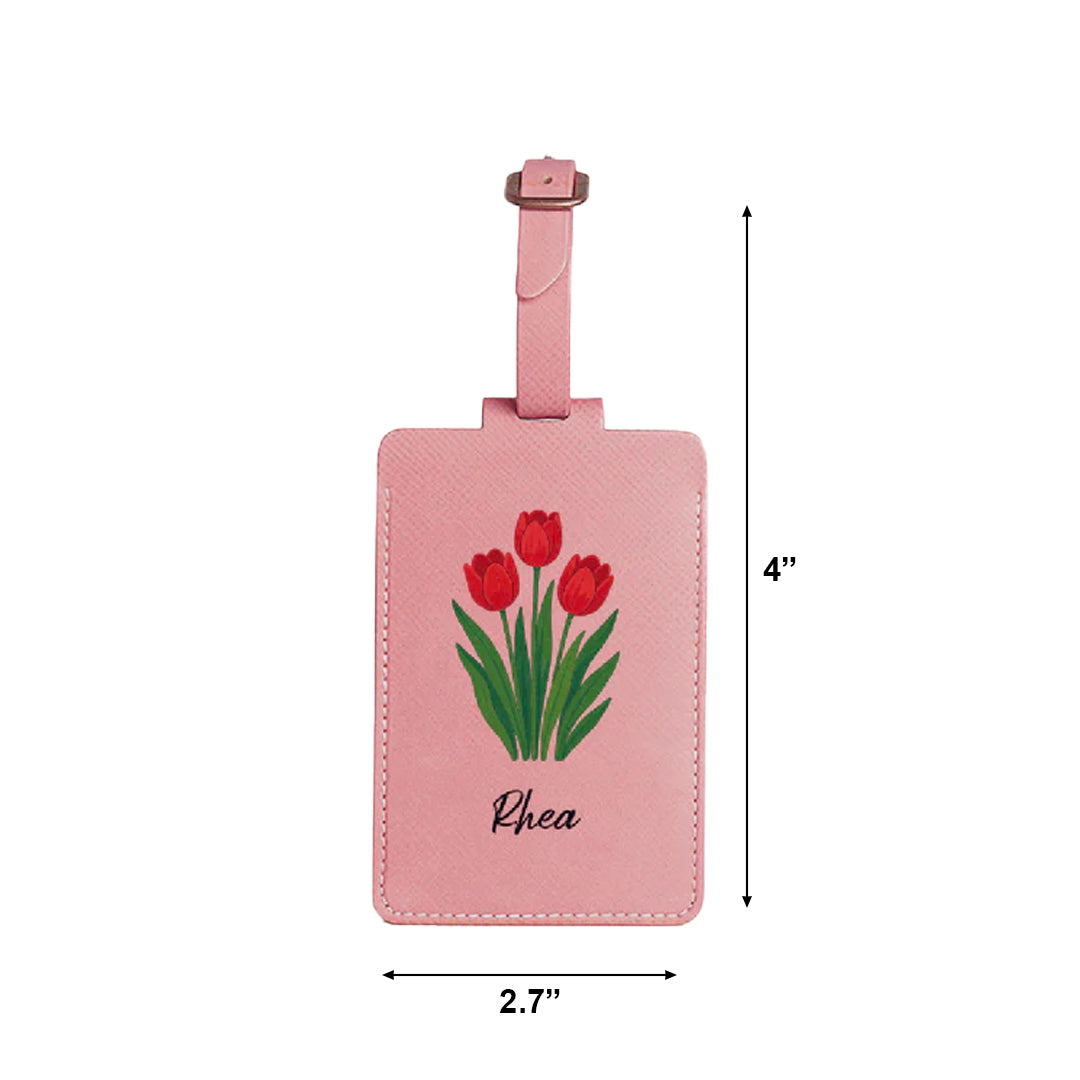 Personalised Leather Large Luggage/Baggage Tag - Salmon Pink