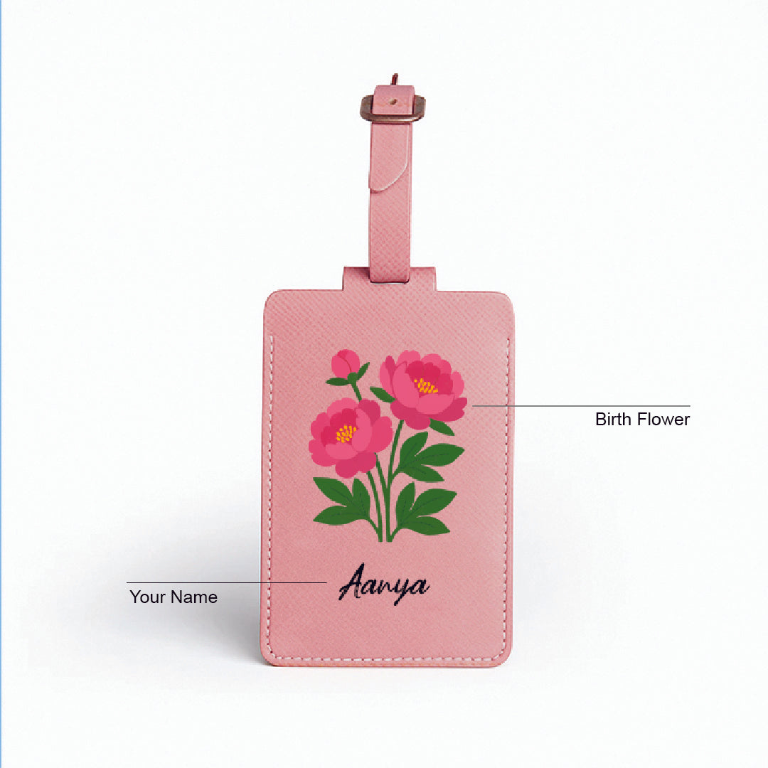 Personalised Leather Large Luggage/Baggage Tag - Salmon Pink