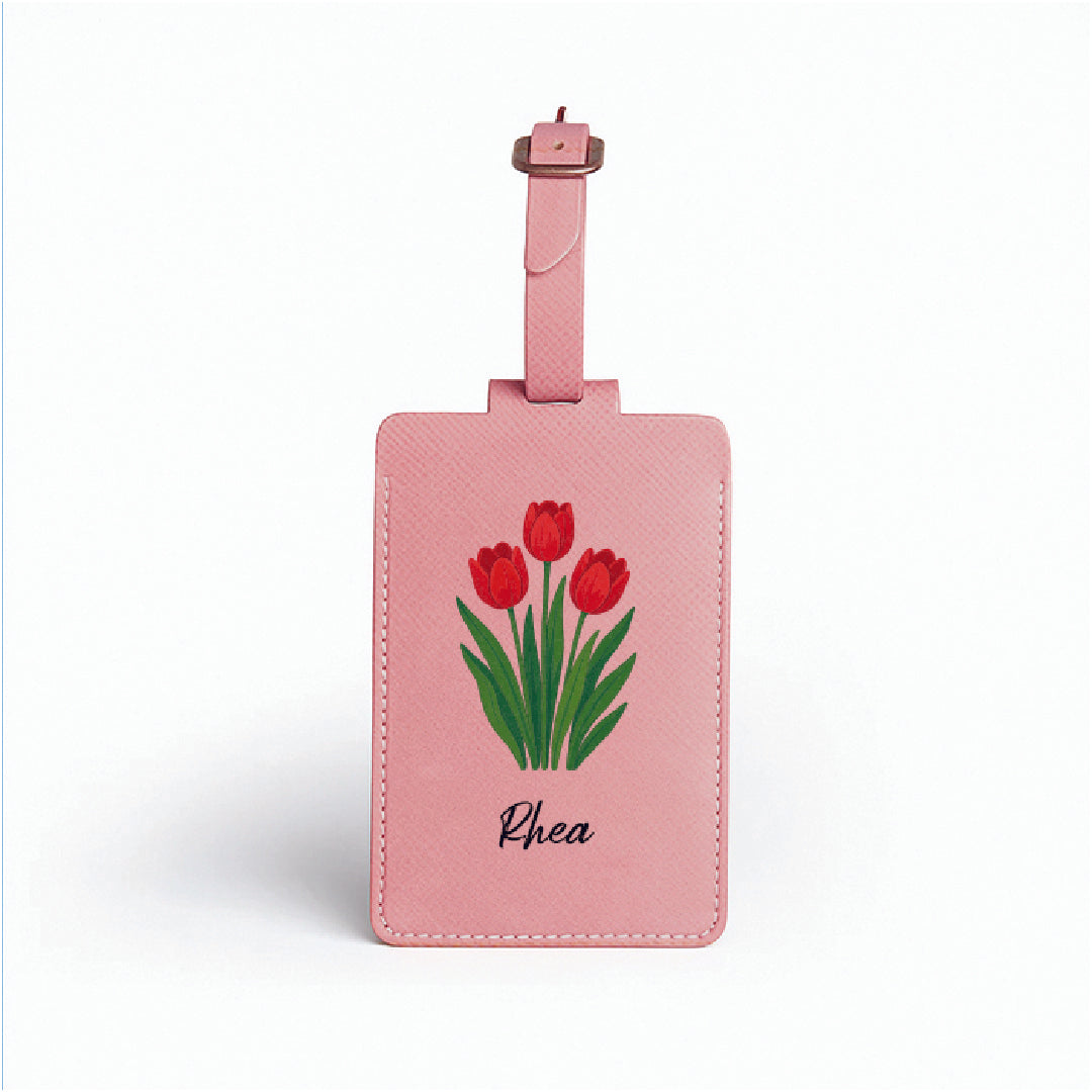 Personalised Leather Large Luggage/Baggage Tag - Salmon Pink