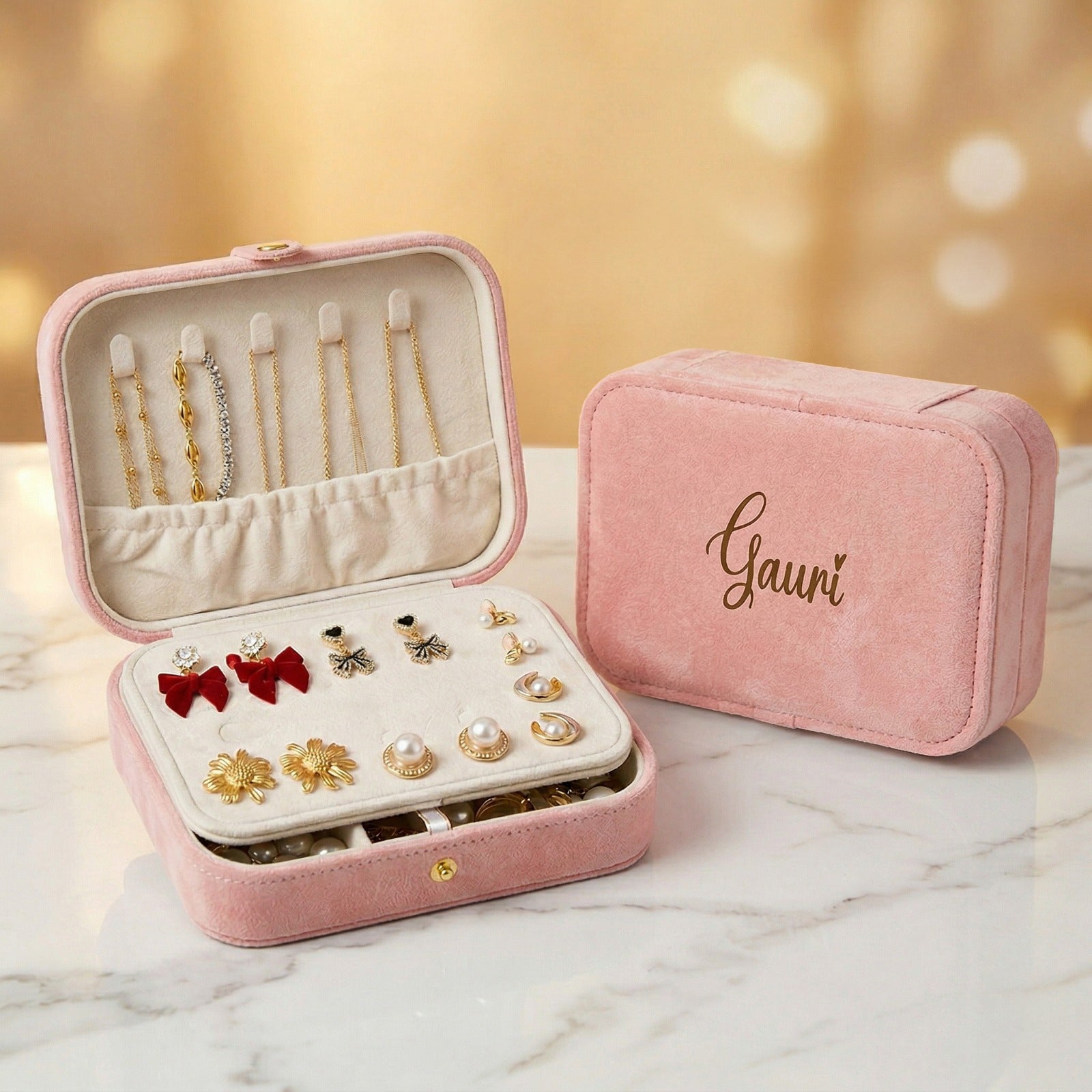 Luxe Jewellery Case – Personalized Velvet Organiser - Baby Pink