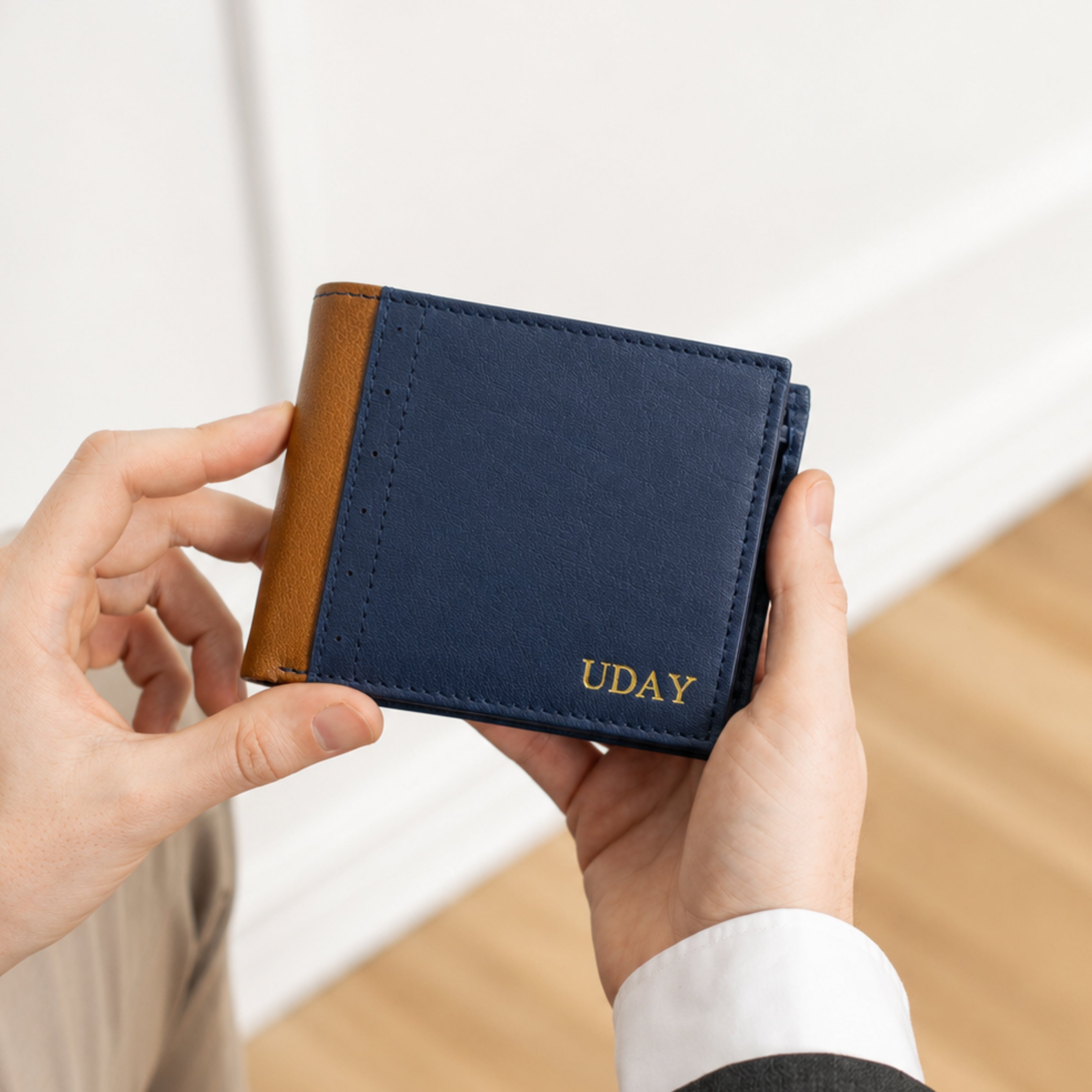 Personalized Leather Men's Wallet - Blue