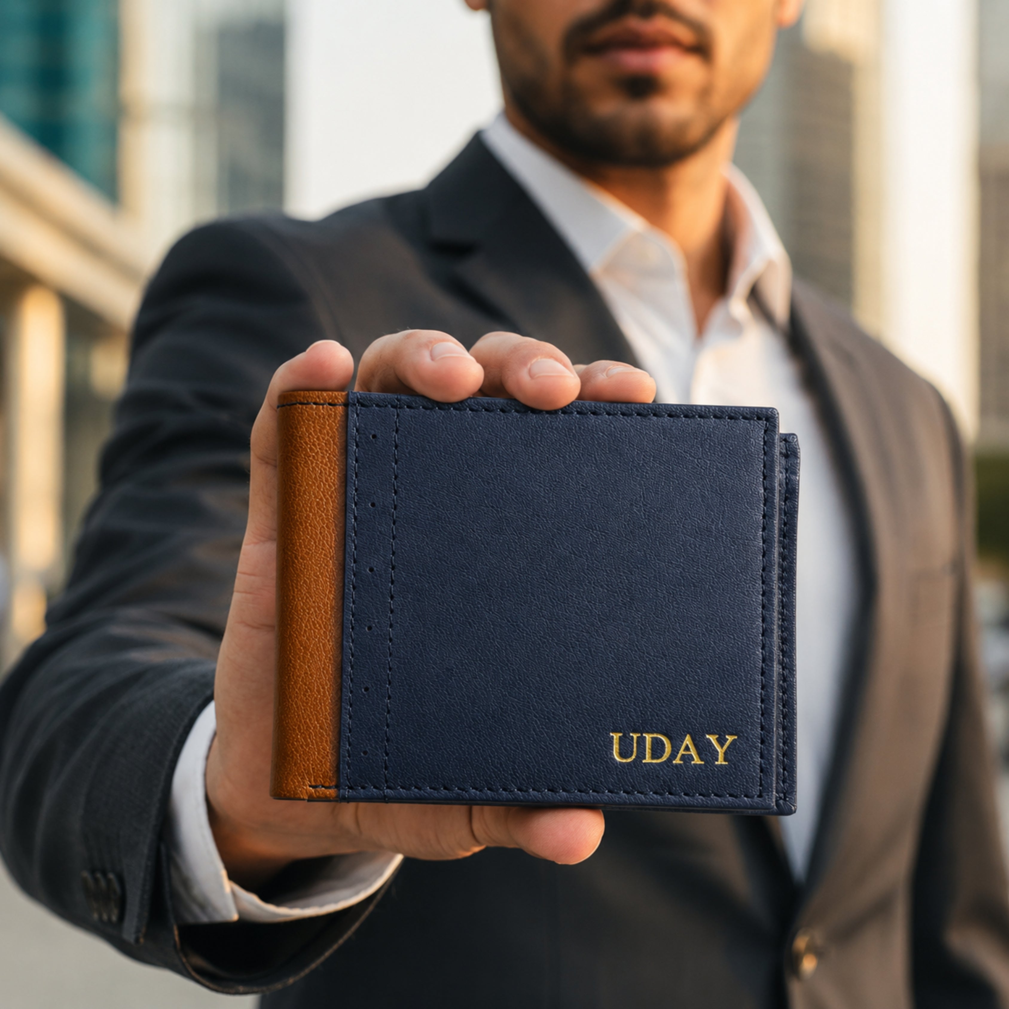 Personalized Leather Men's Wallet - Blue
