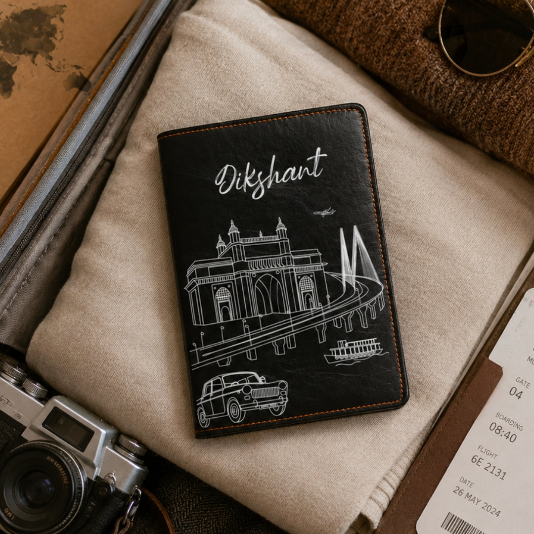 Personalized Passport Cover - Postcards from India - Mumbai