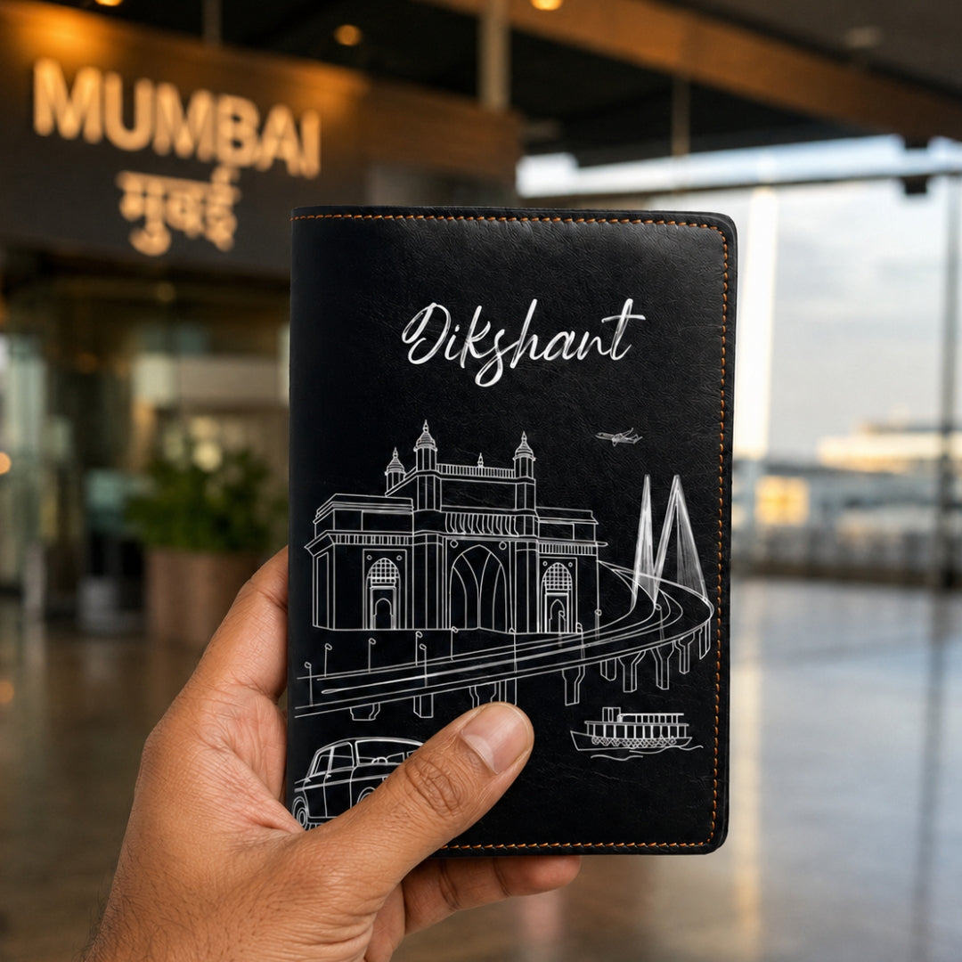 Personalized Passport Cover - Postcards from India - Mumbai