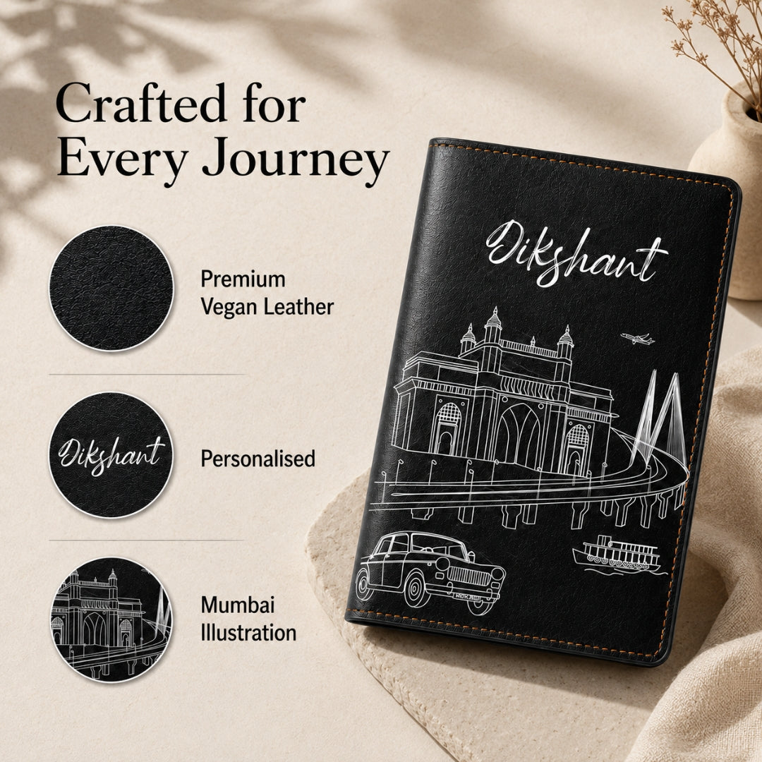 Personalized Passport Cover - Postcards from India - Mumbai