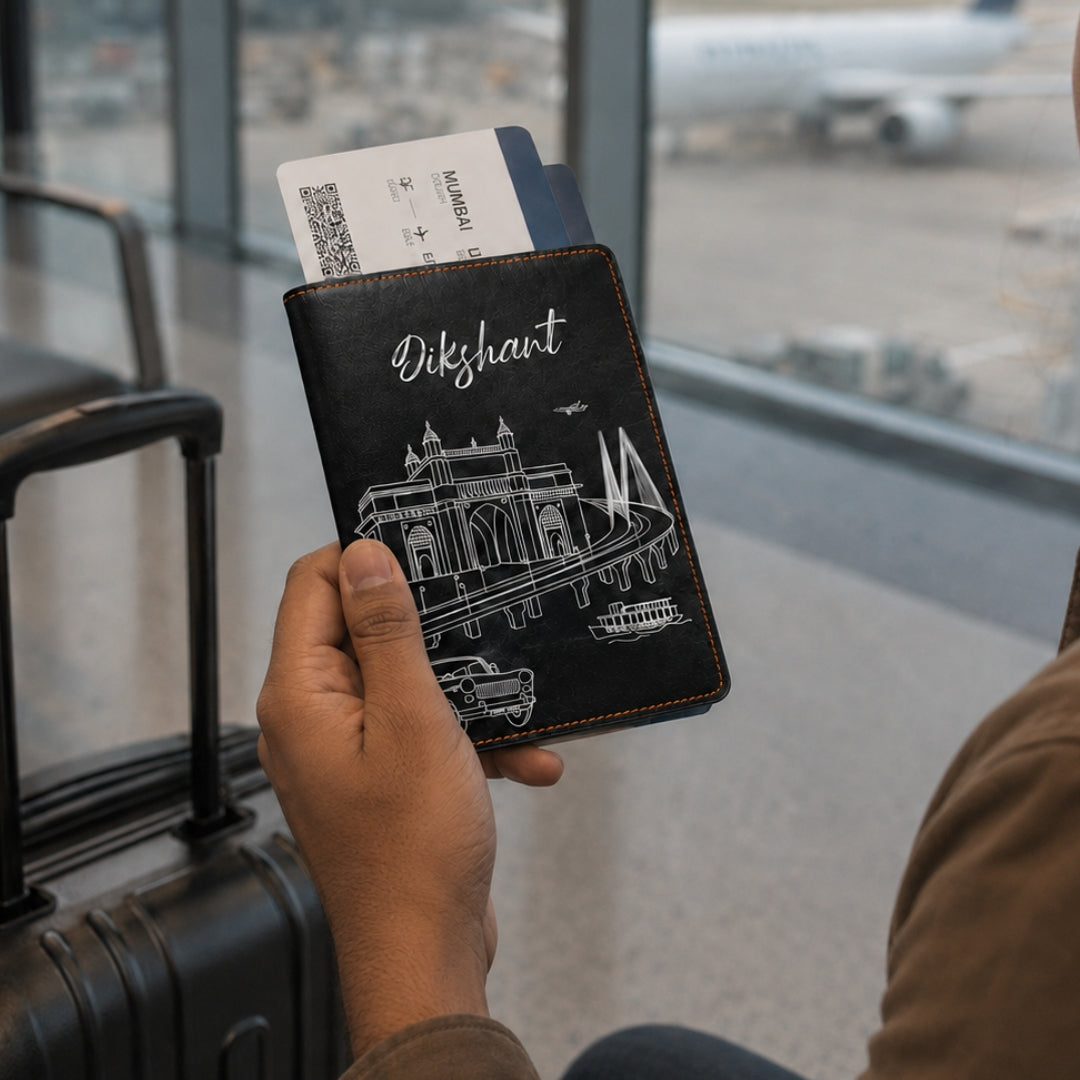 Personalized Passport Cover - Postcards from India - Mumbai