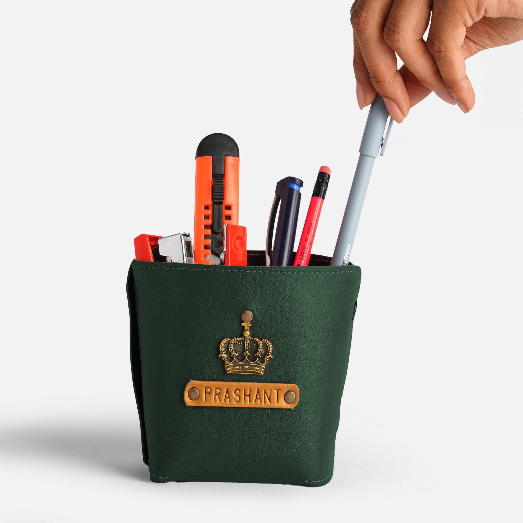 Personalised Pen Stand Holder - Forest Green