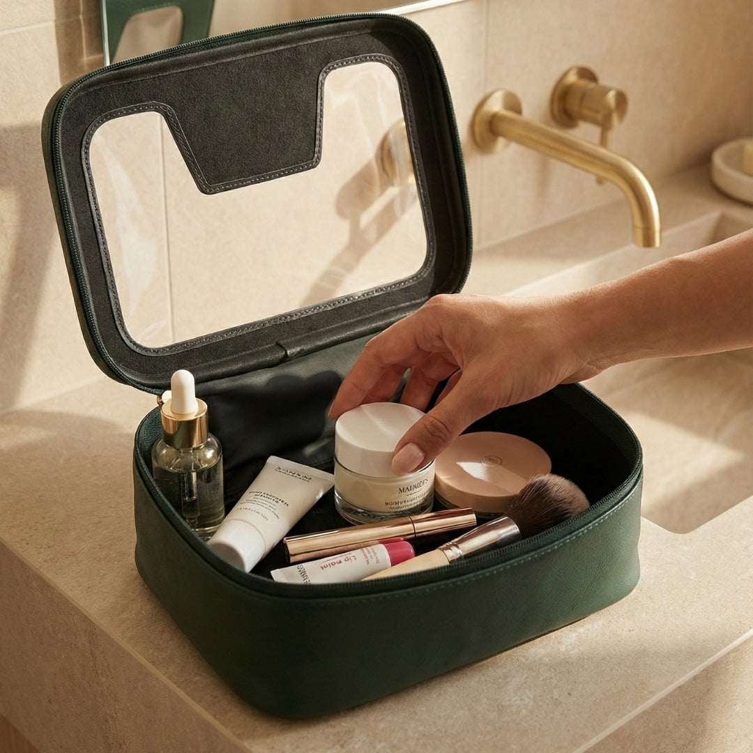 Personalised Zippered Vanity Case - Forest Green