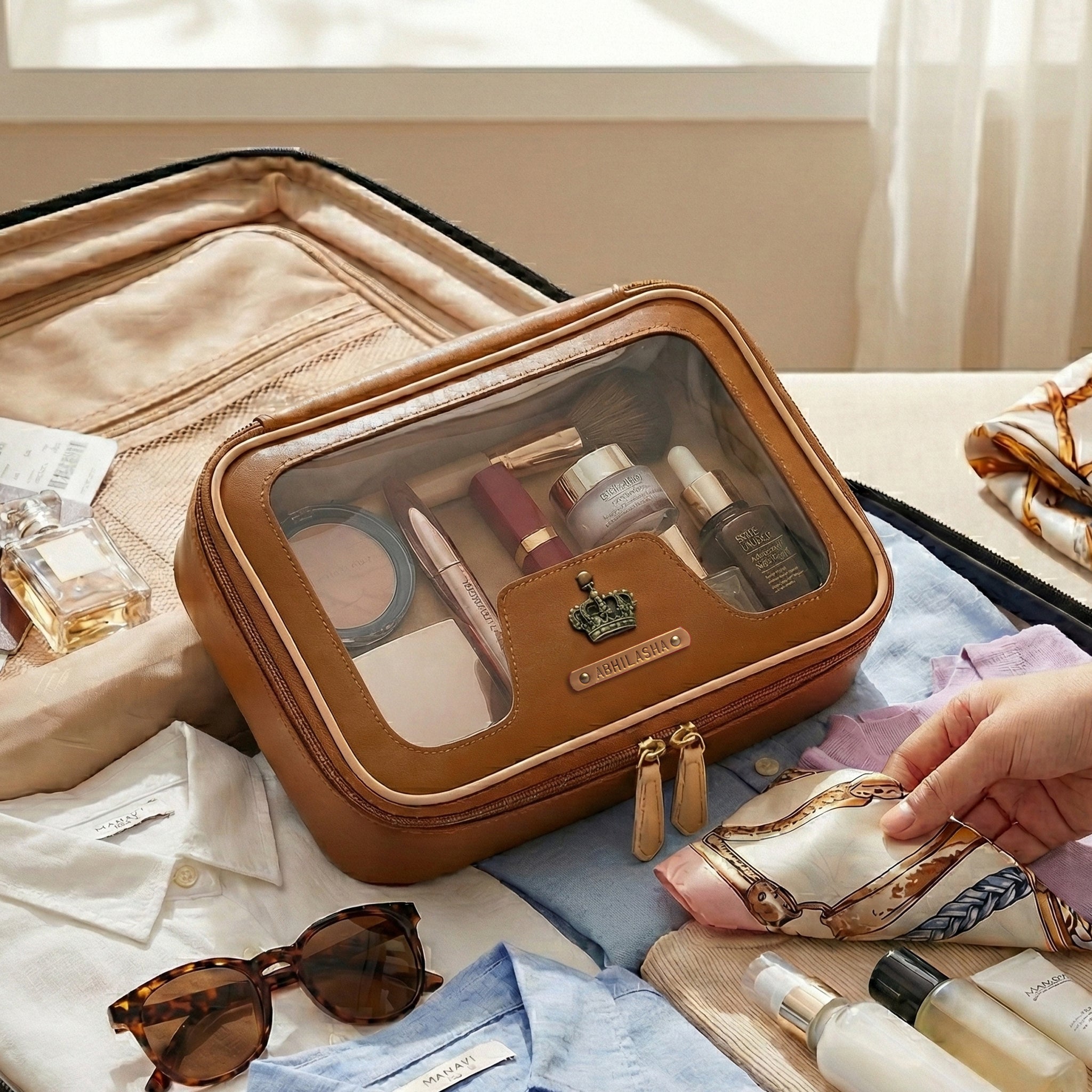 Personalised Zippered Vanity Case - Tan