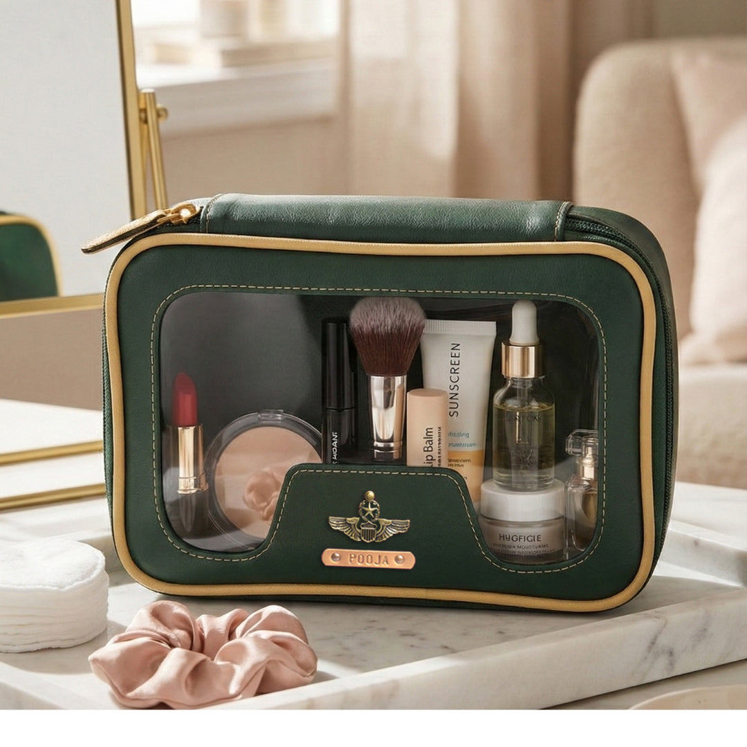 Personalised Zippered Vanity Case - Forest Green