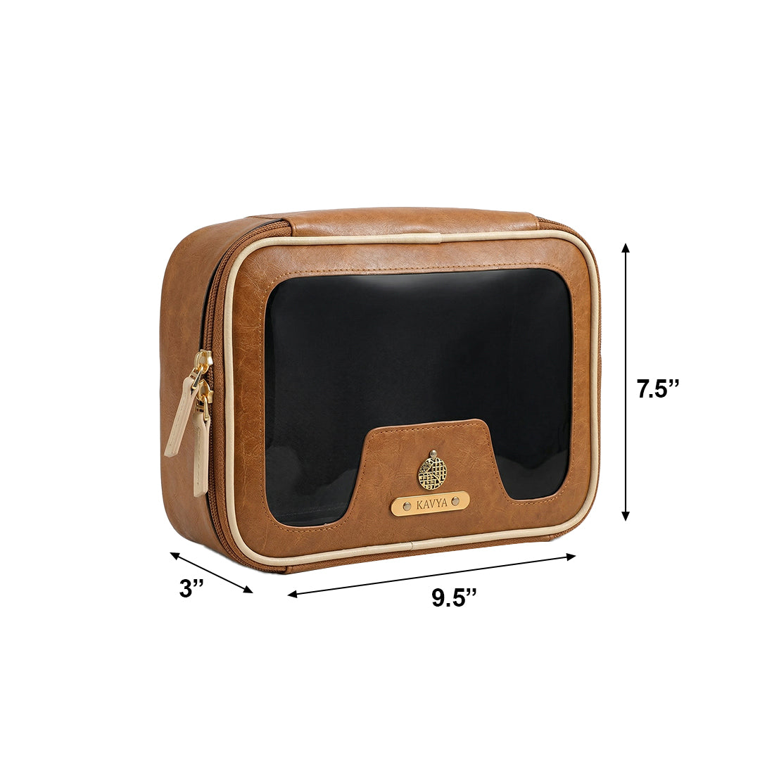 Personalised Zippered Vanity Case - Tan