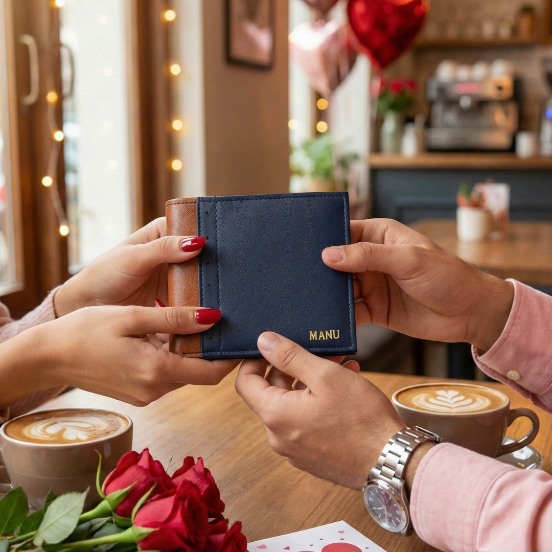 Personalized Leather Men's Wallet - Blue