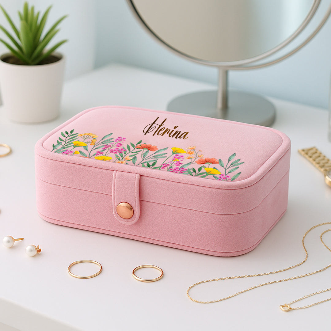 Floral Personalized Travel Jewellery Organizer – Baby Pink