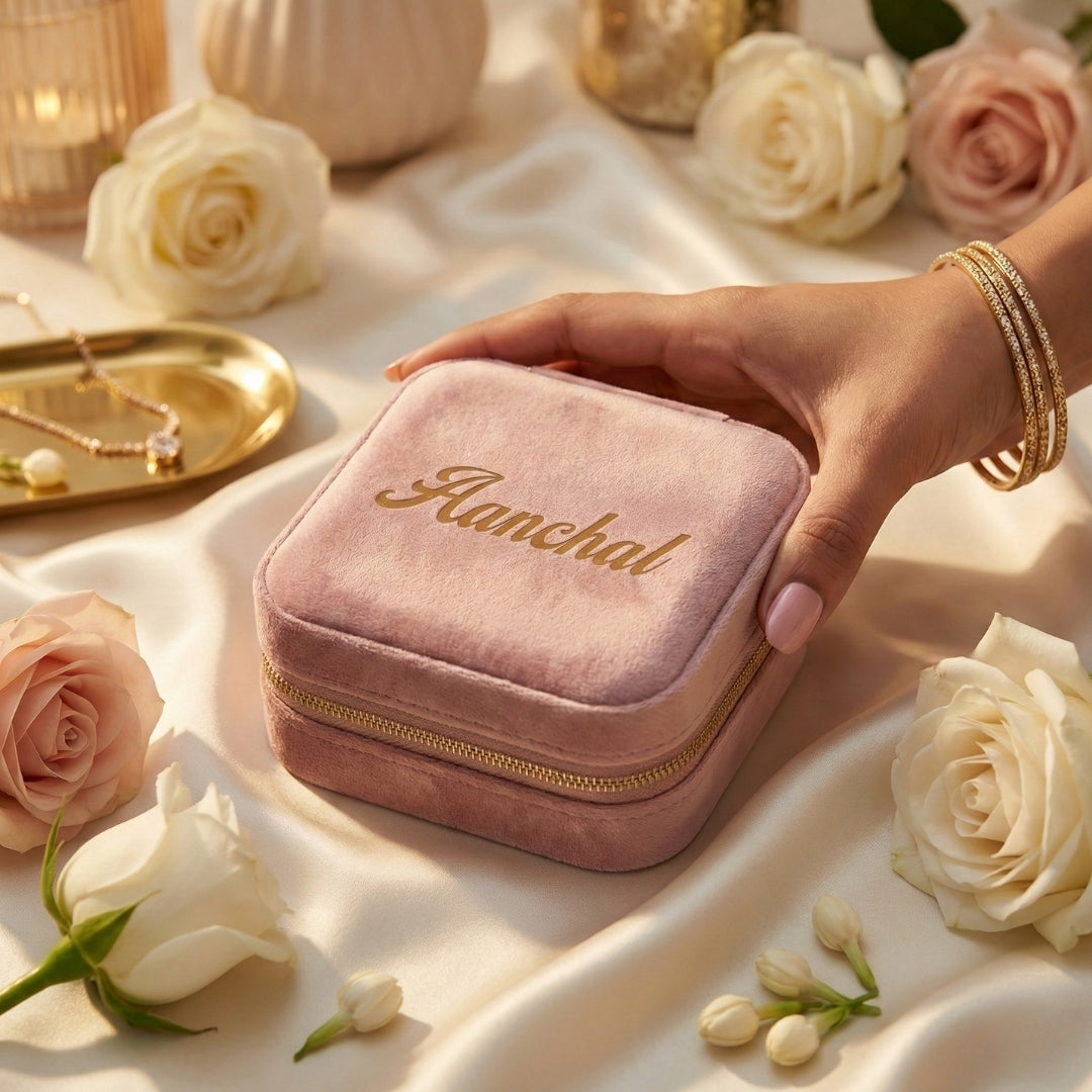 Travel Jewellery Box | Compact & Stylish Organizer - Velvet Pink
