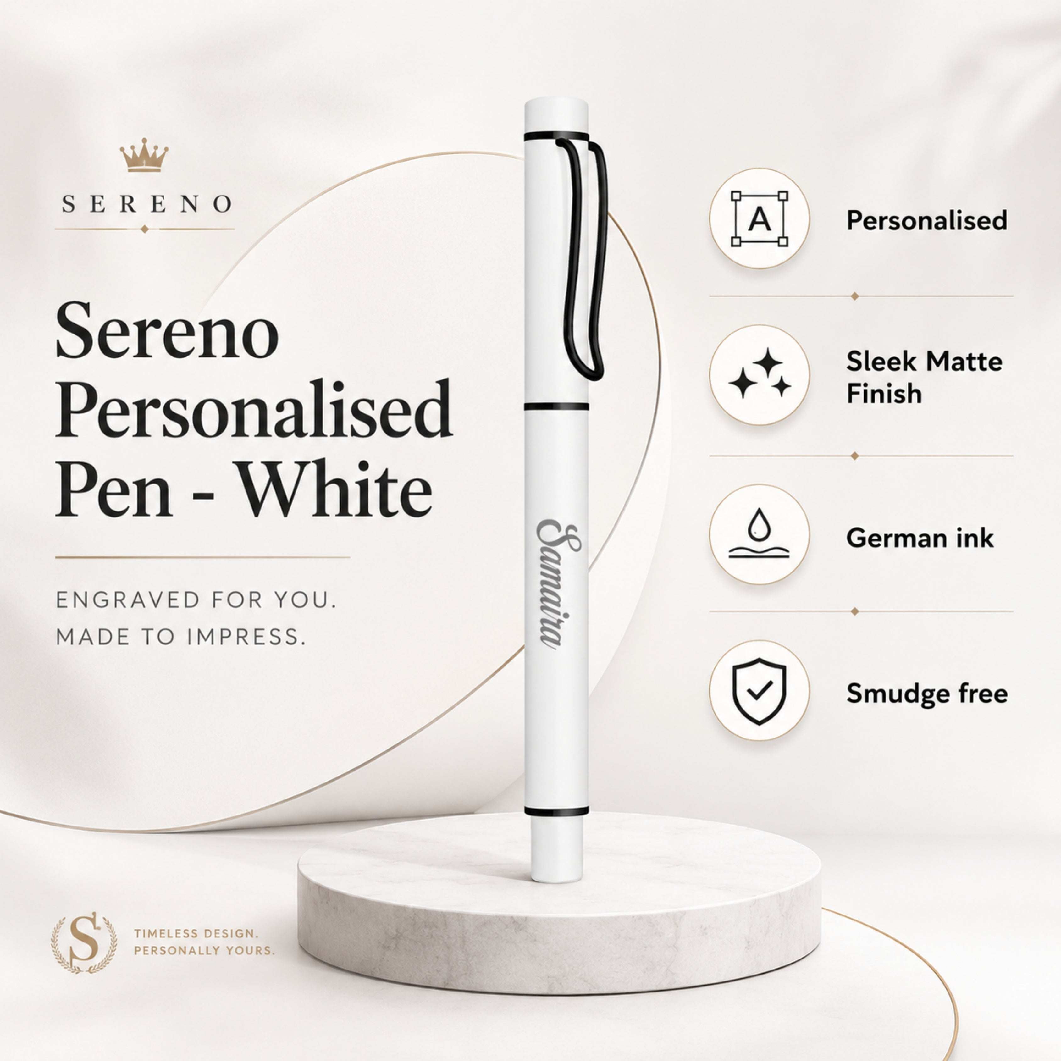 Sereno Personalised Pen - White
