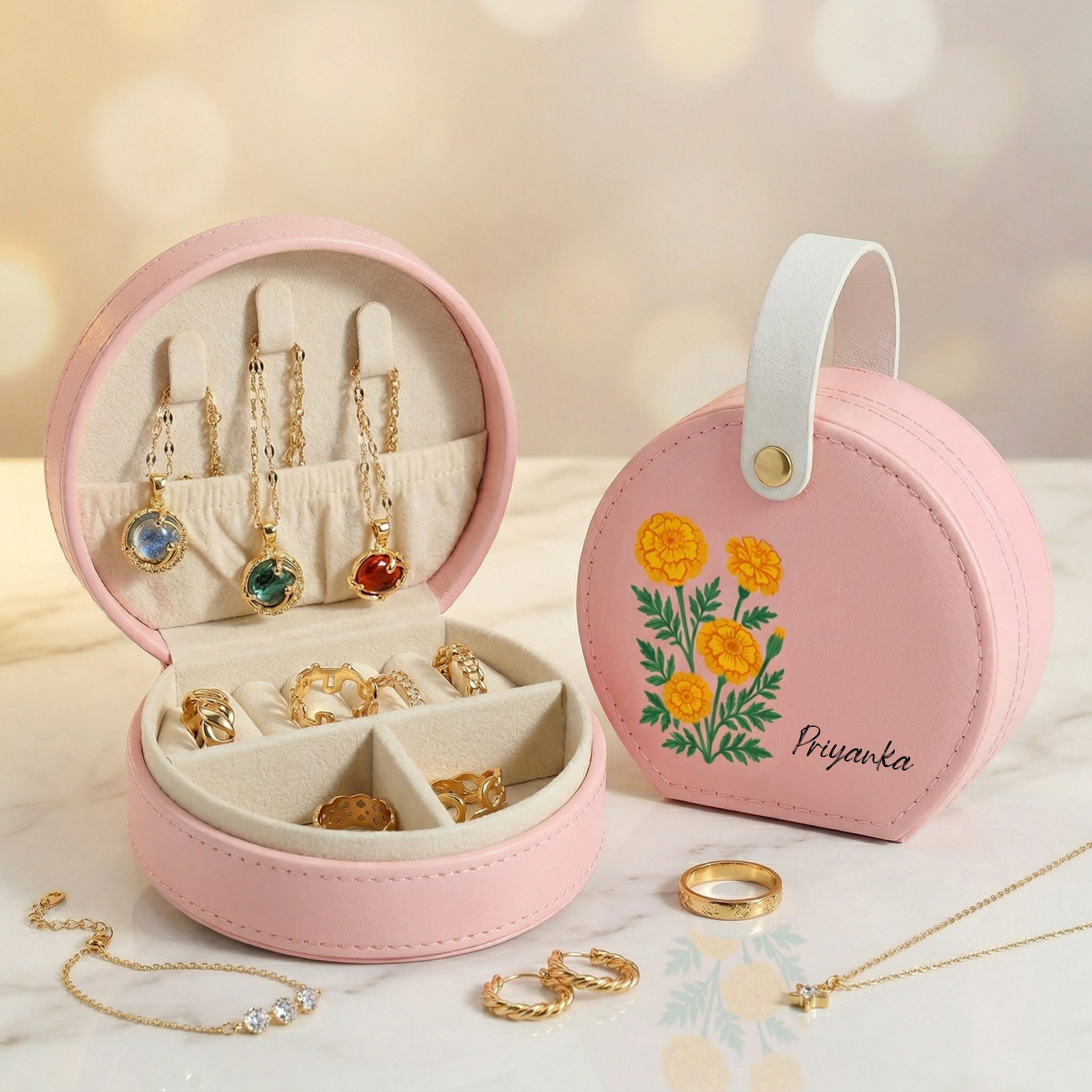 Stella Zip Travel Jewellery Box | Compact & Stylish Organizer- Pink