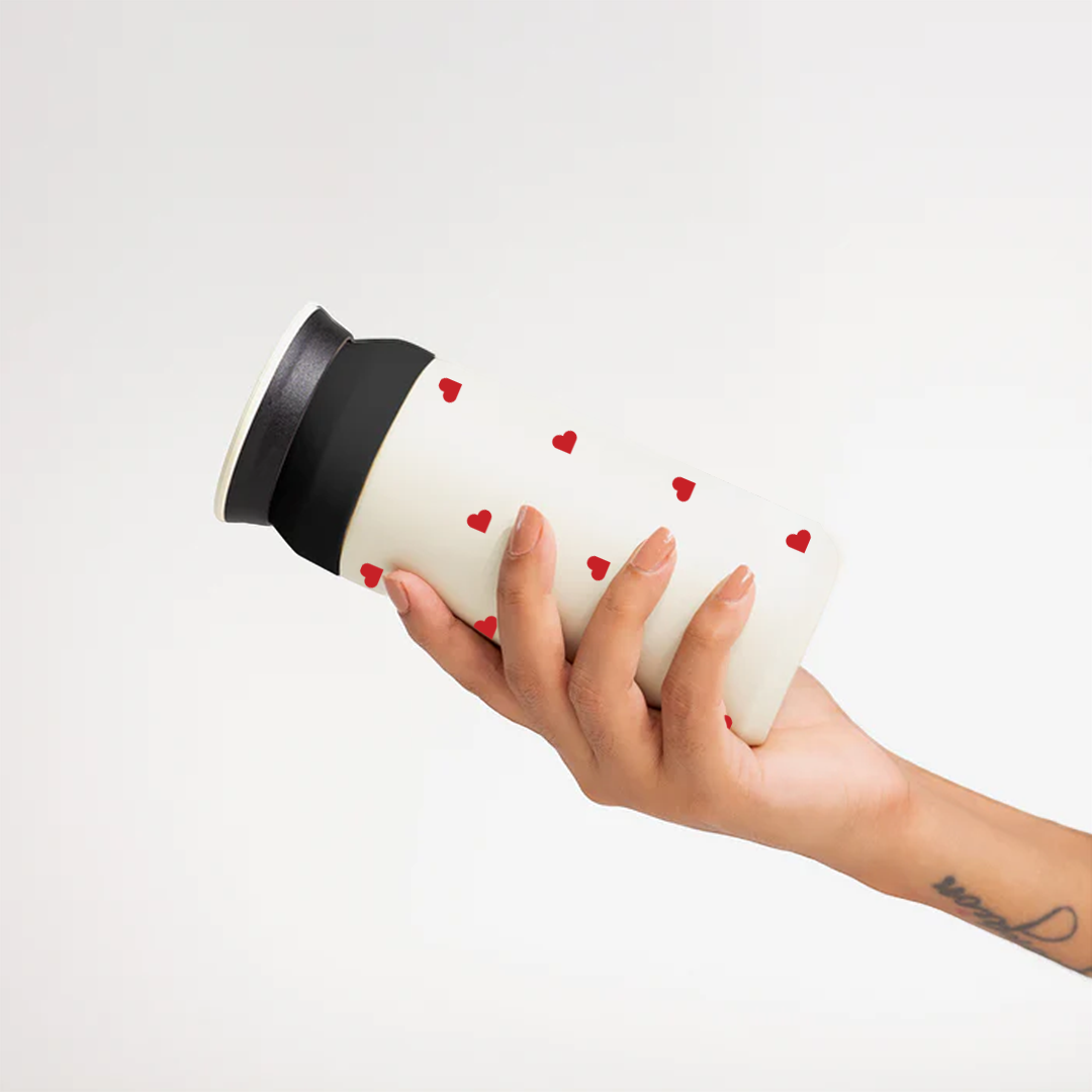 Insulated Coffee Tumbler- All Hearts (Ivory)
