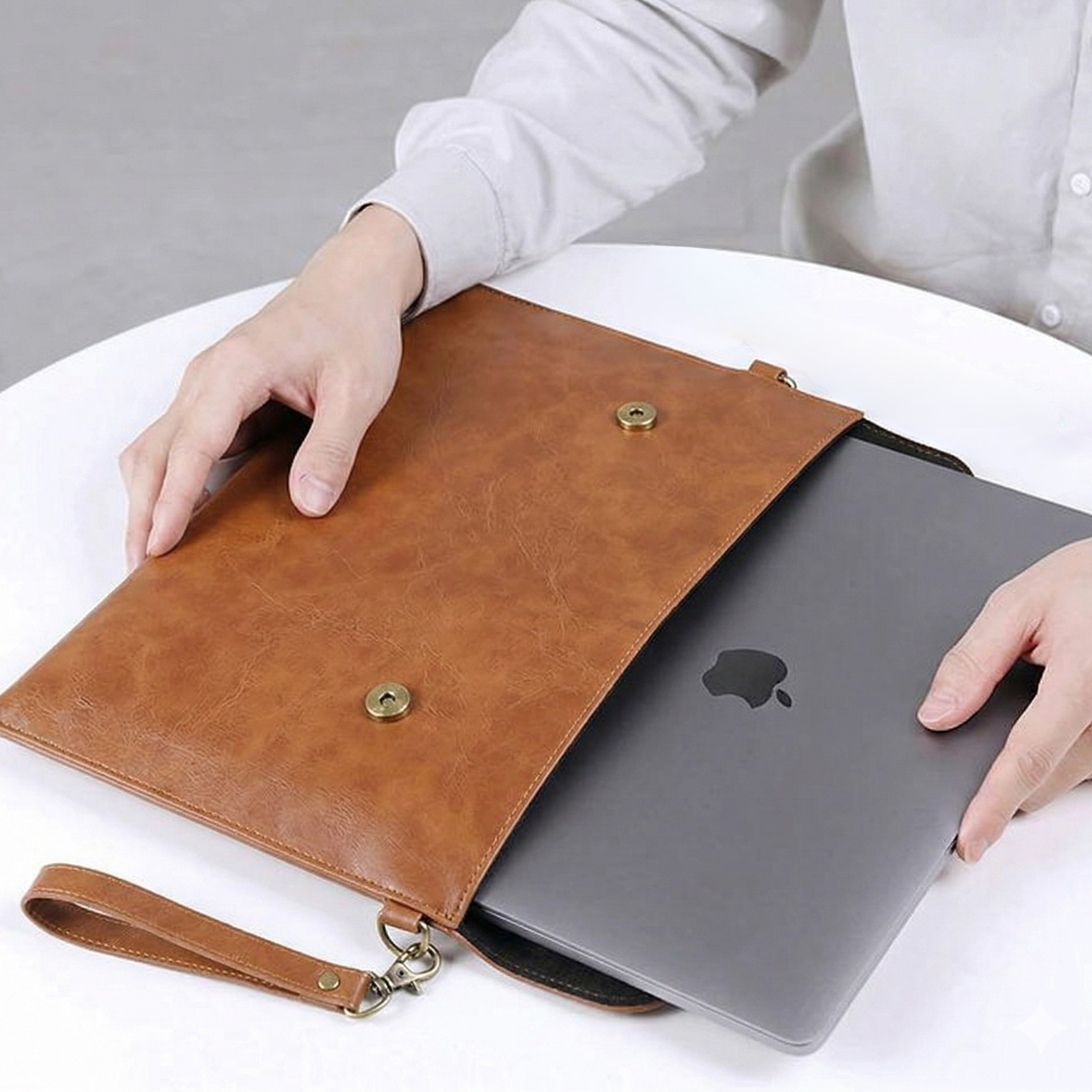 Personalized Leather Laptop/Macbook Sleeve - Brown - 13 inches