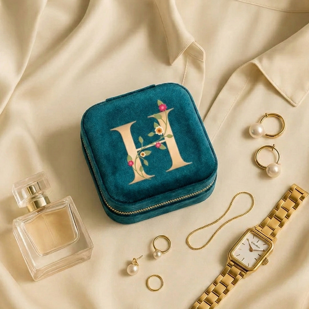 Velvet Travel Jewellery Box | Compact & Stylish Organizer - Teal