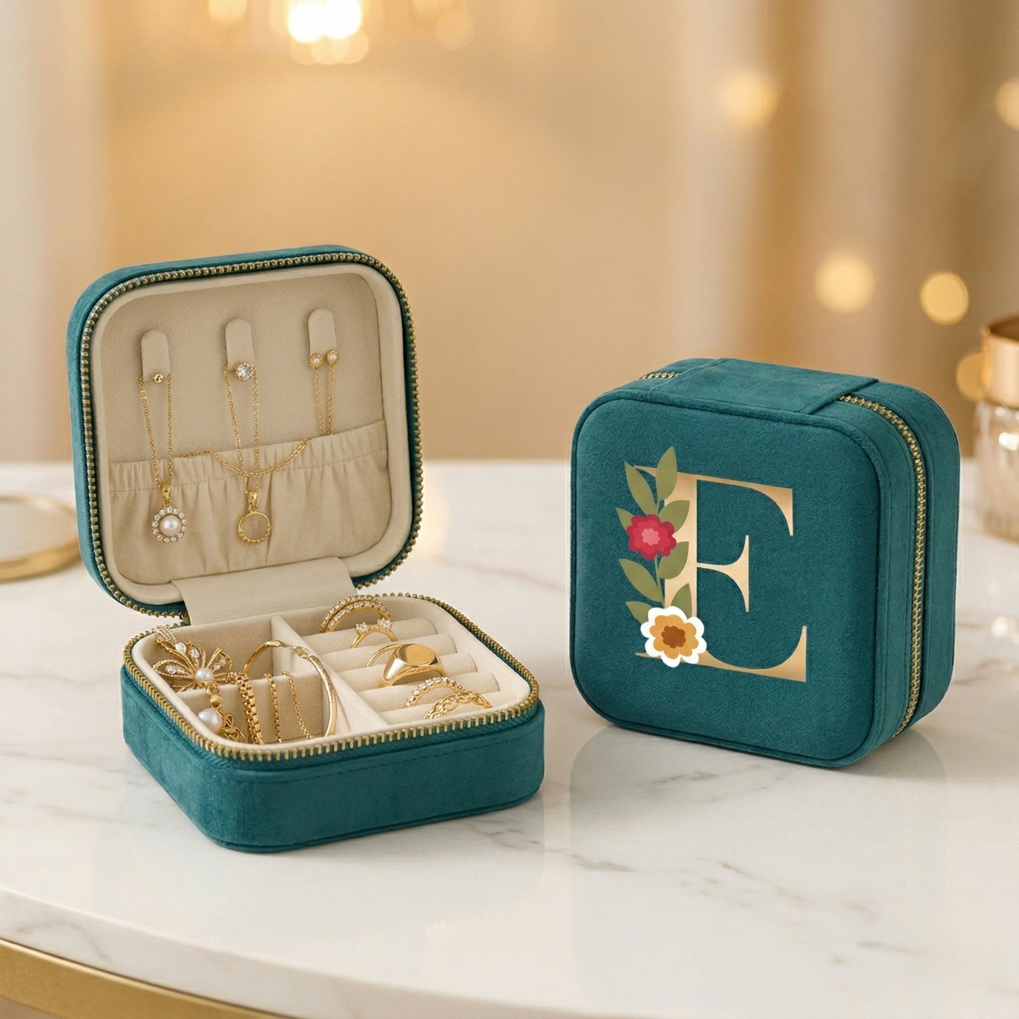 Velvet Travel Jewellery Box | Compact & Stylish Organizer - Teal
