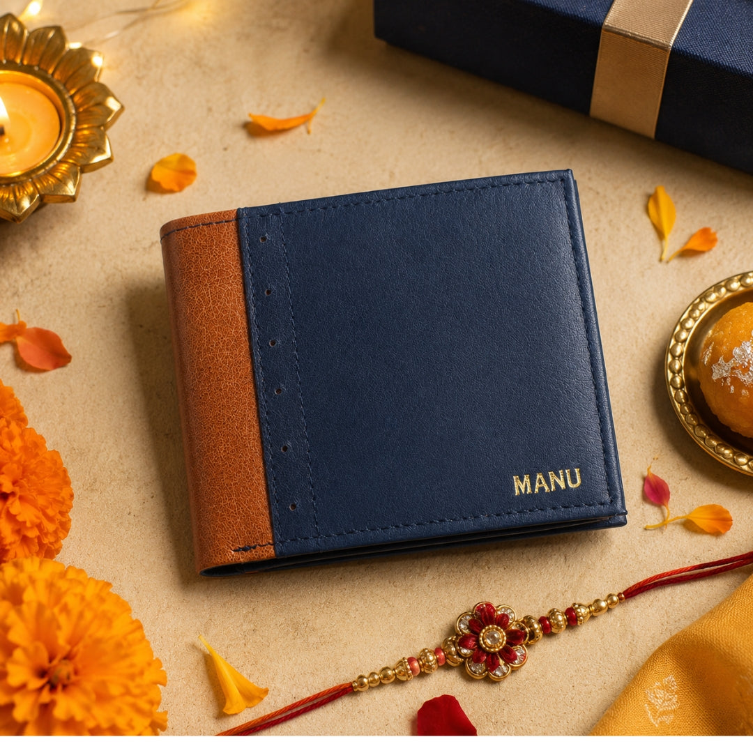 Personalized Leather Men's Wallet - Blue