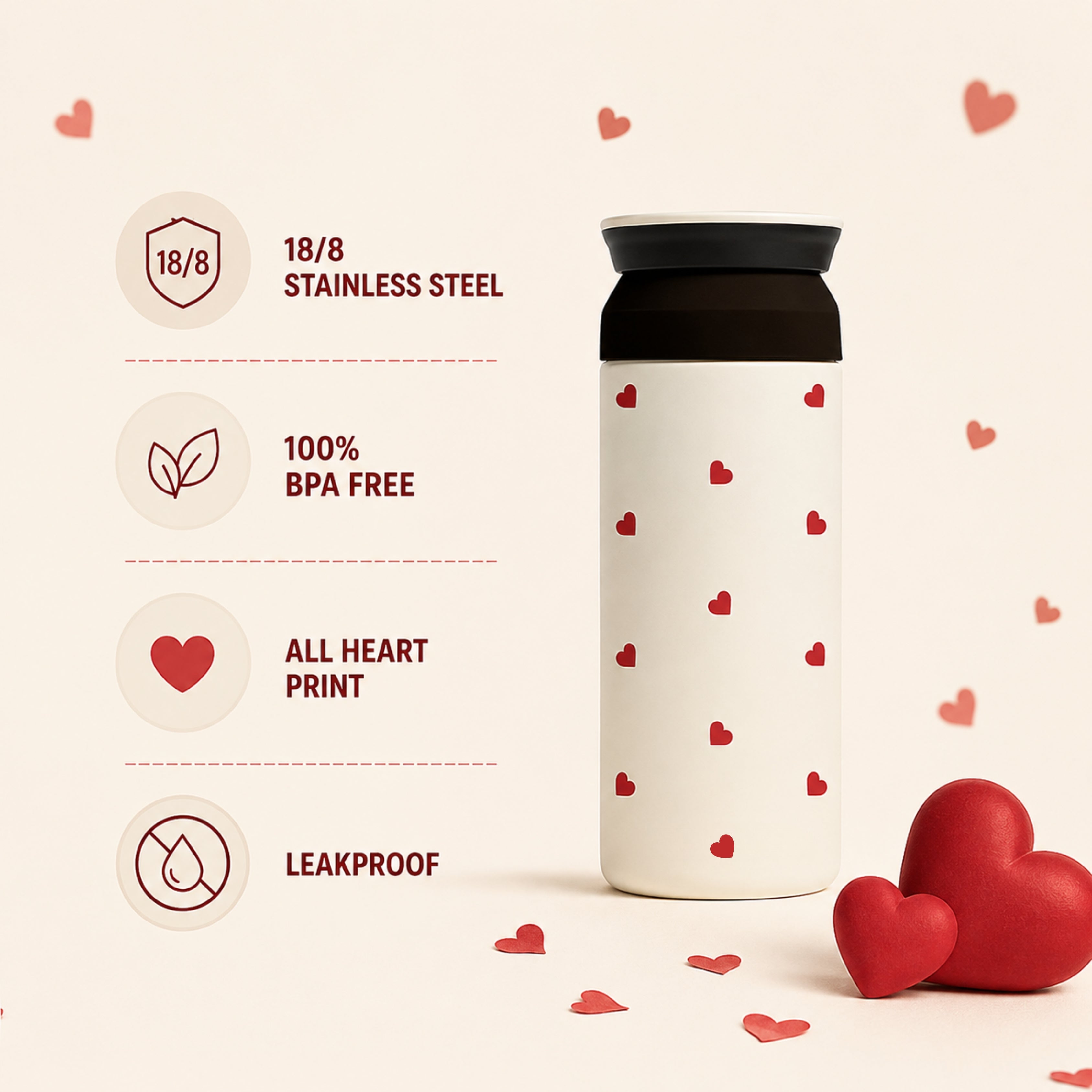 Insulated Coffee Tumbler- All Hearts (Ivory)