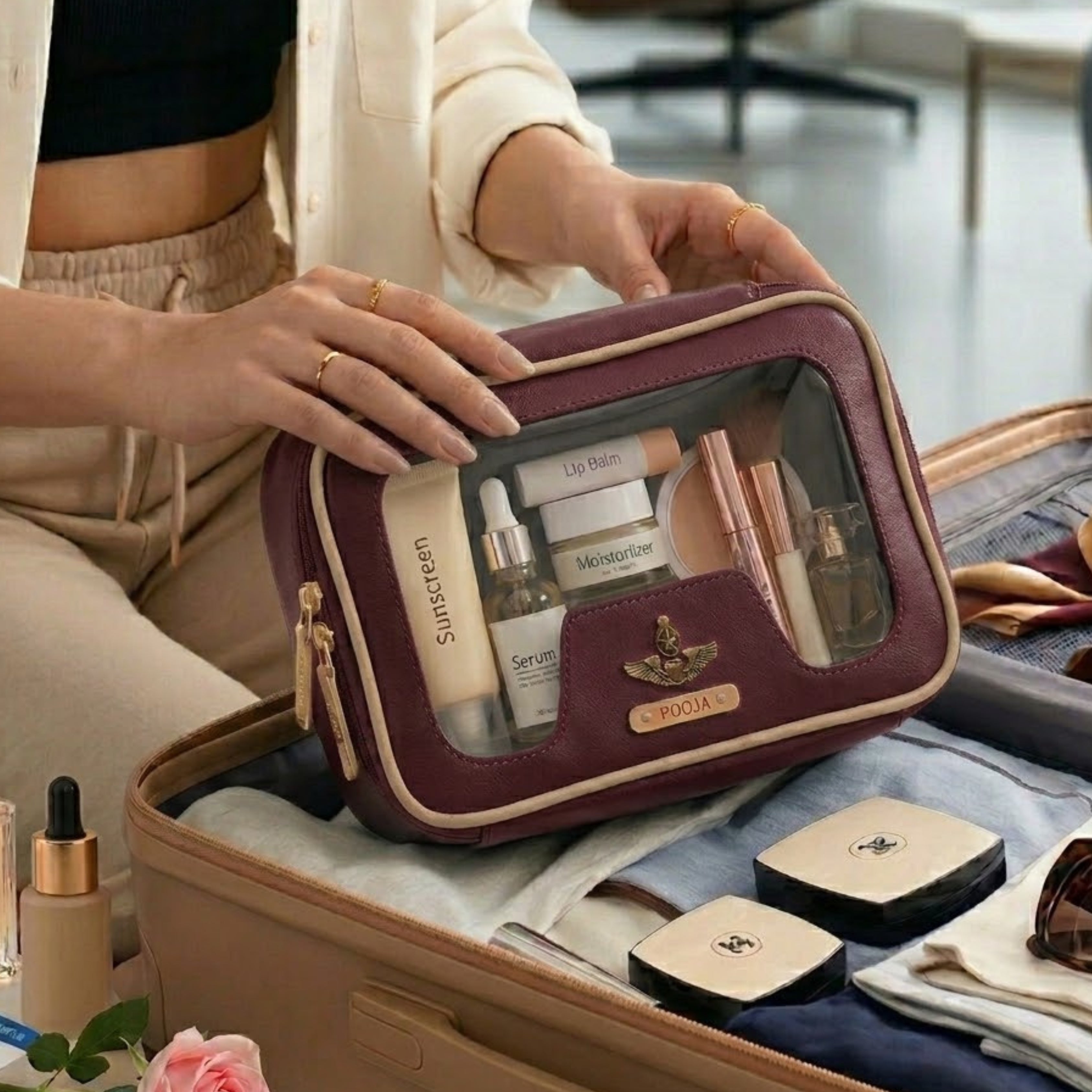 Personalised Zippered Vanity Case - Wine