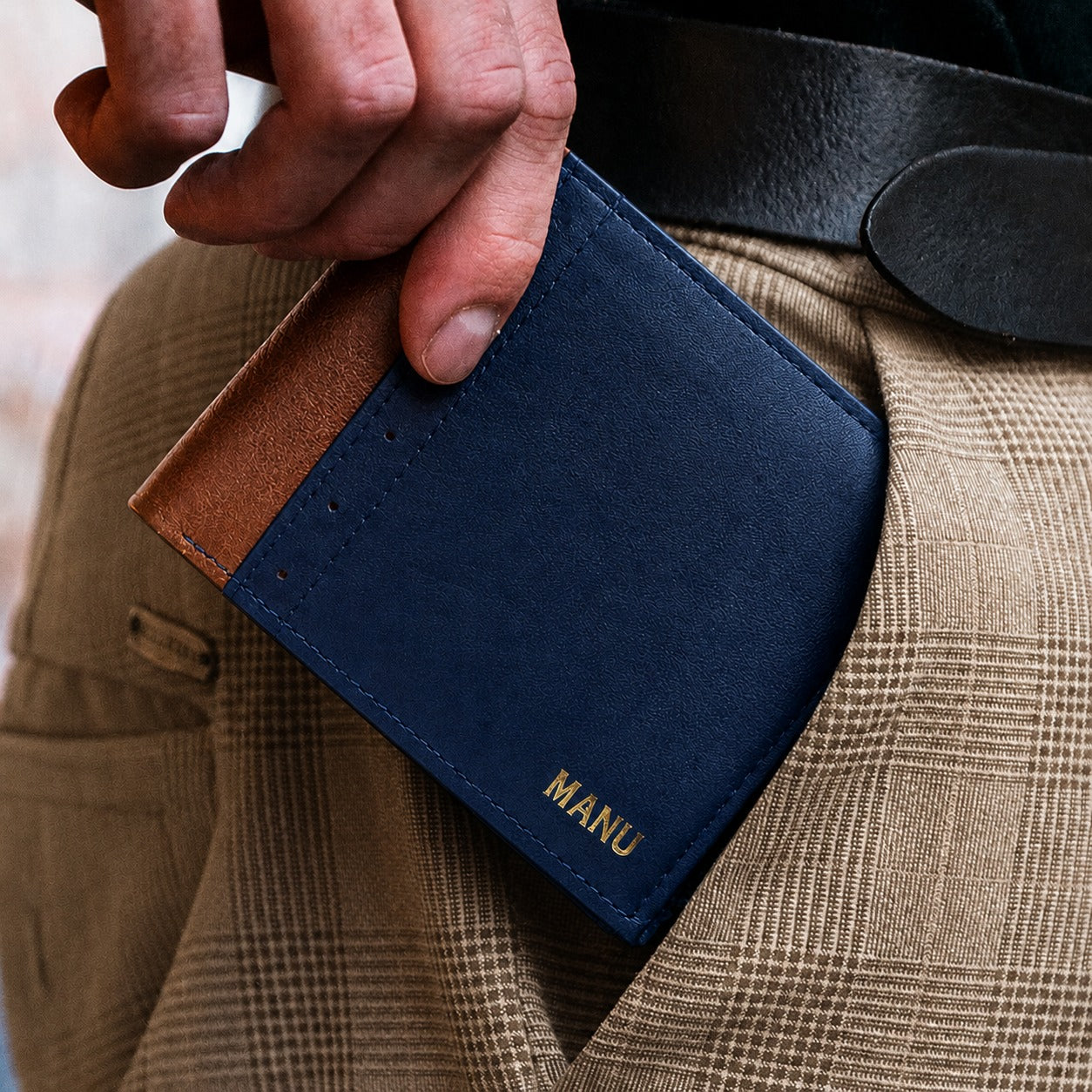 Personalized Leather Men's Wallet - Blue