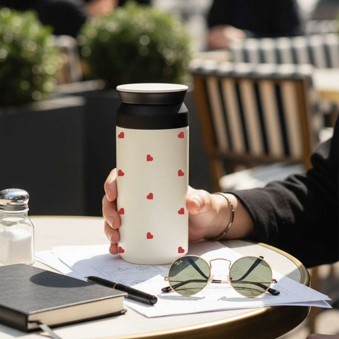 Insulated Coffee Tumbler- All Hearts (Ivory)