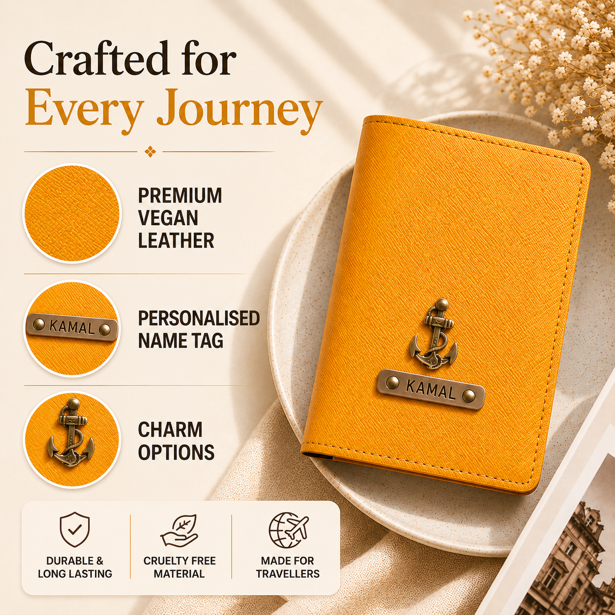 Personalized Passport Cover - Mustard