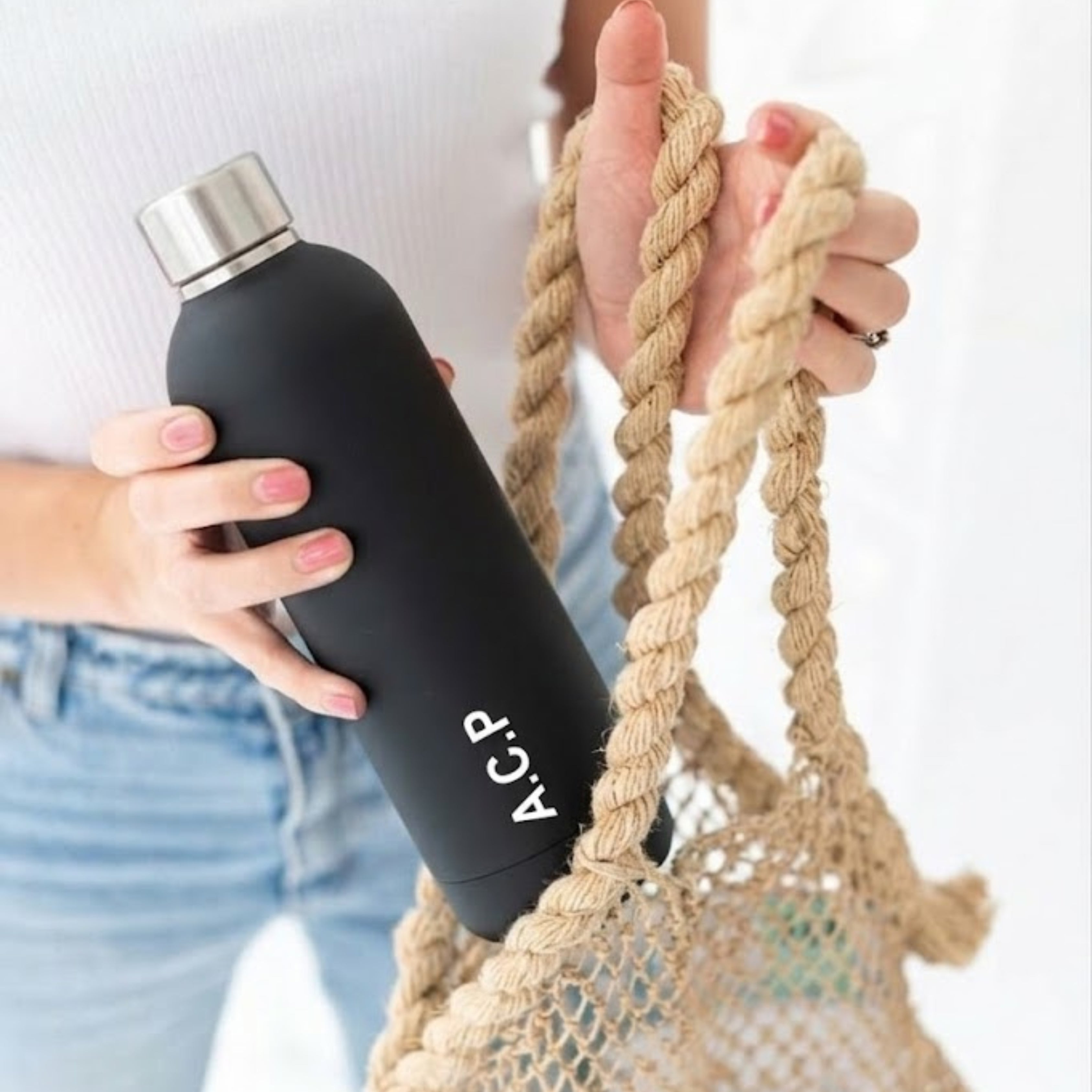 Quench - Personalised Water Bottle - Black with Silver Cap