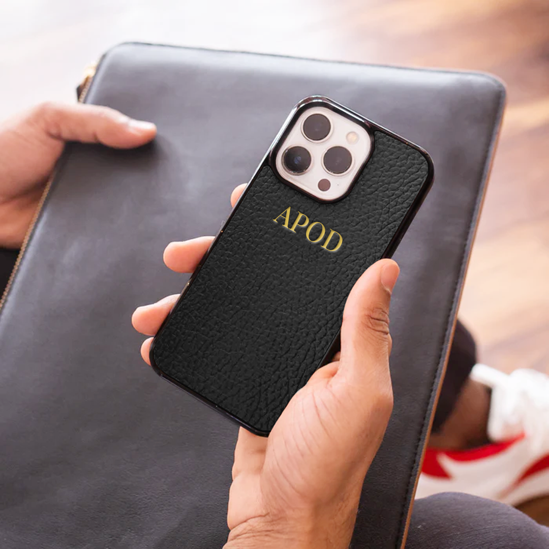 Personalised Leather iPhone Cover - Black