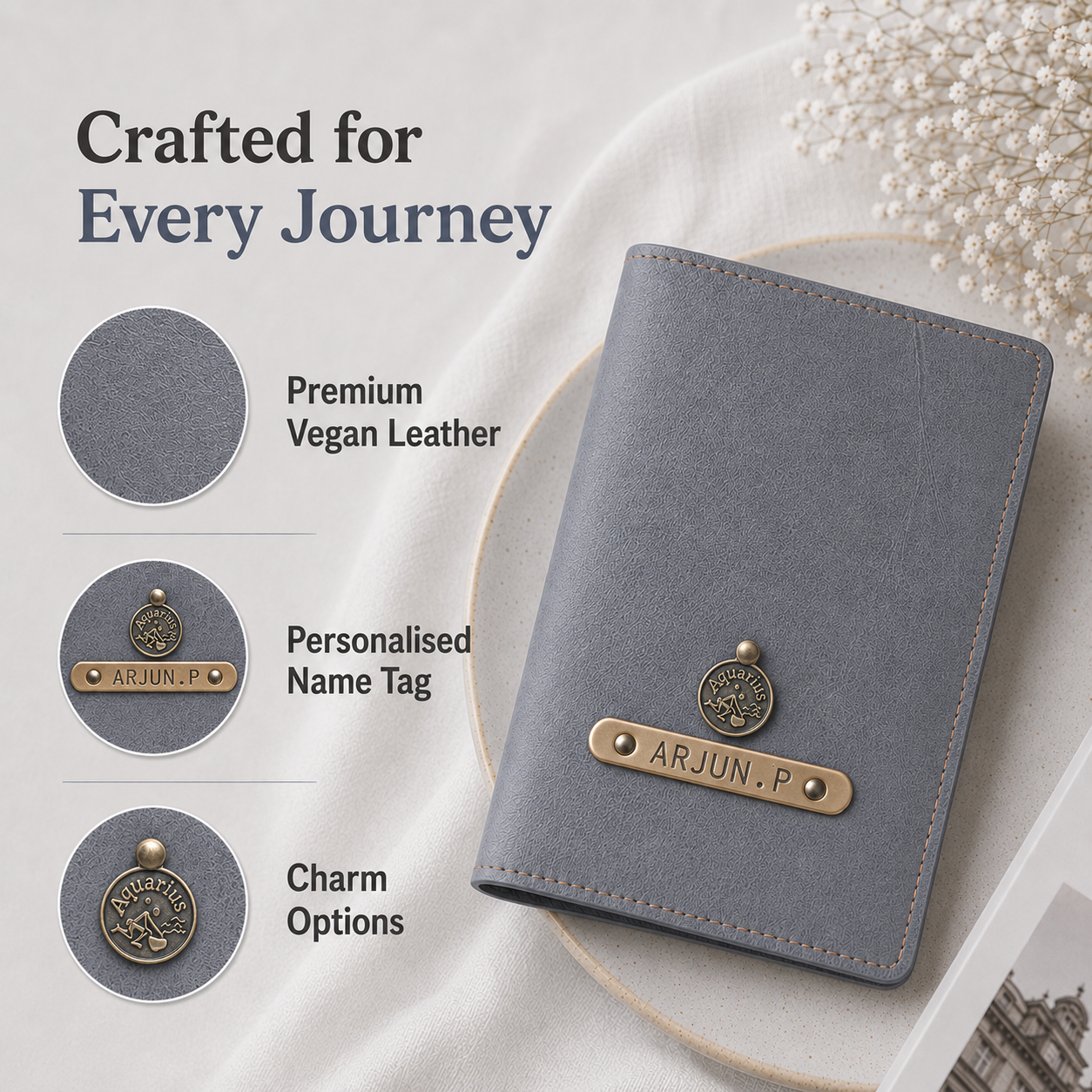 Personalized Passport Cover - Grey