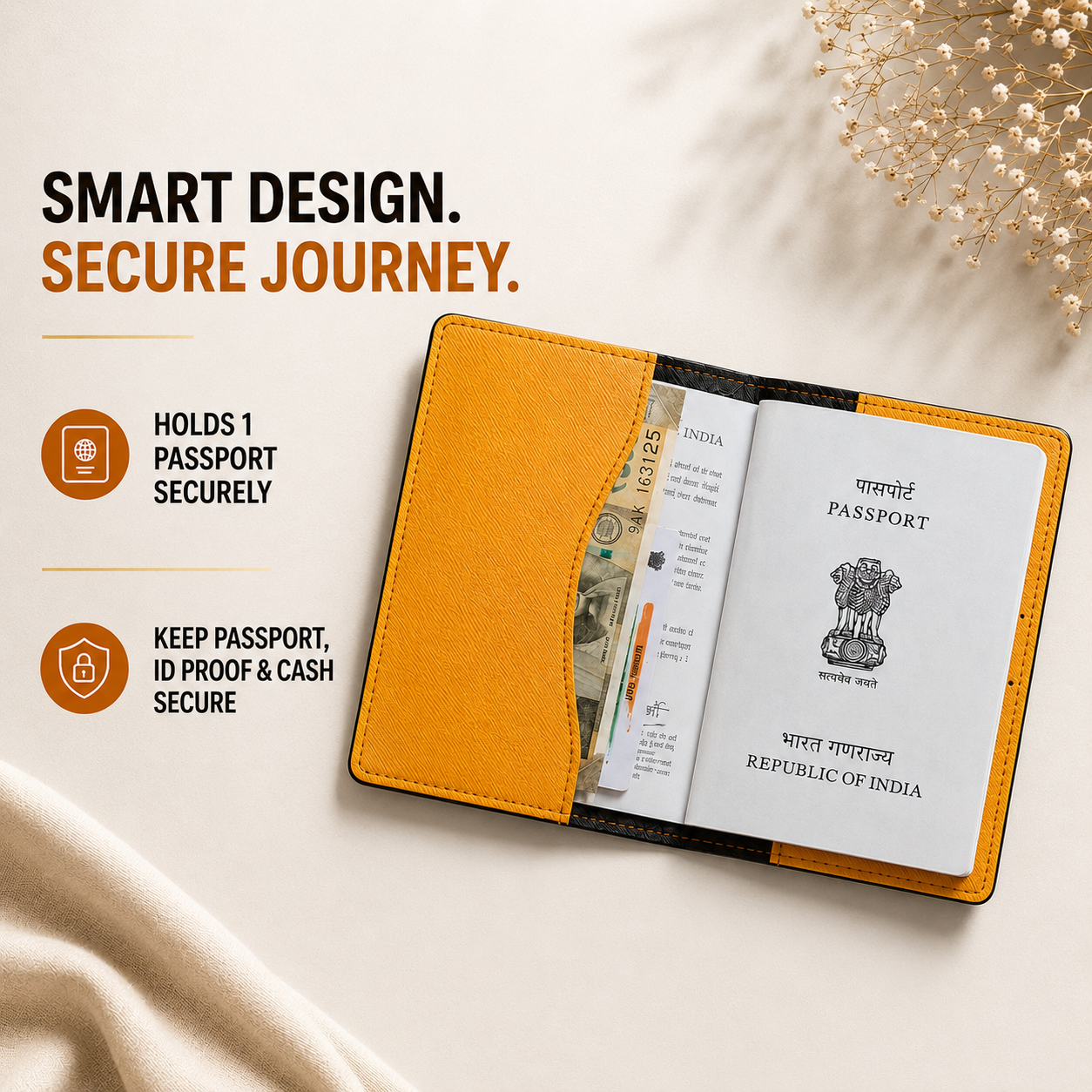 Personalized Passport Cover - Mustard