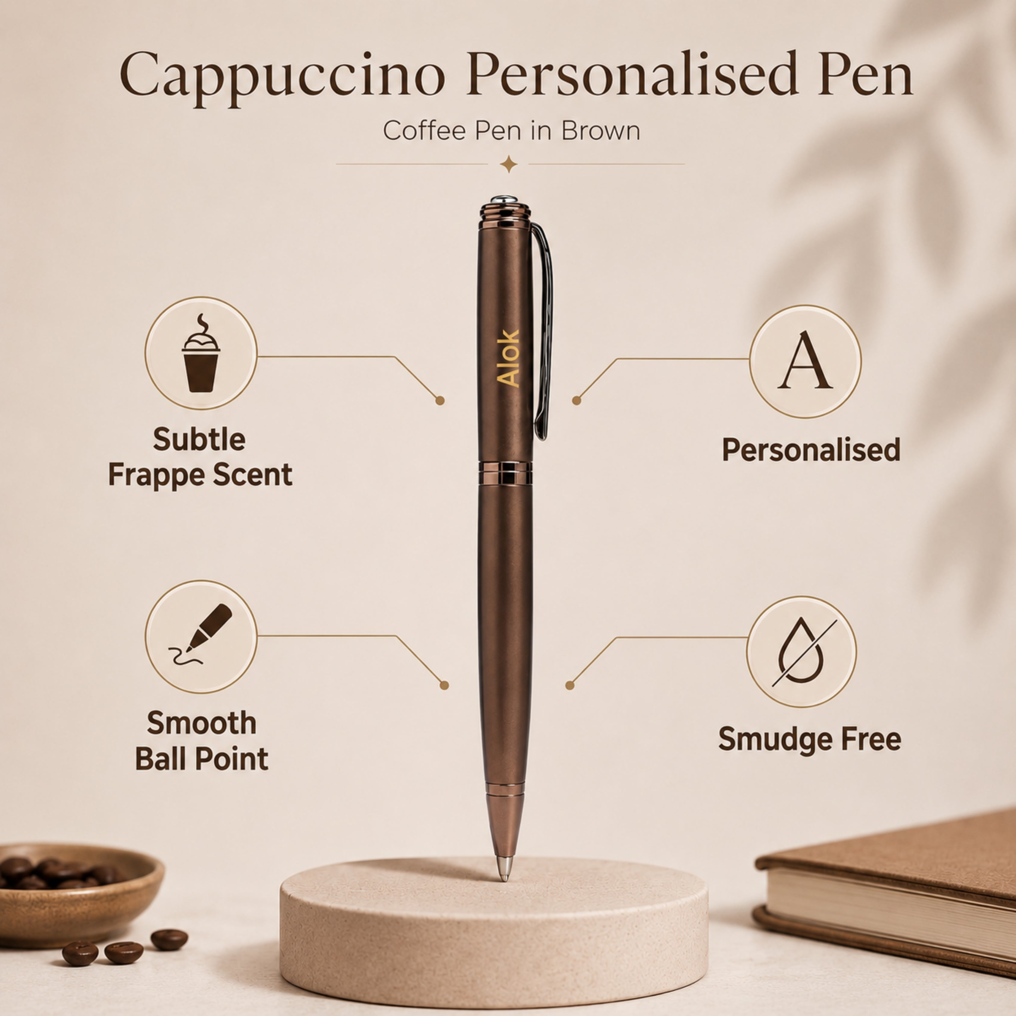 Cappuccino Personalised Pen | Coffee Pen in Brown
