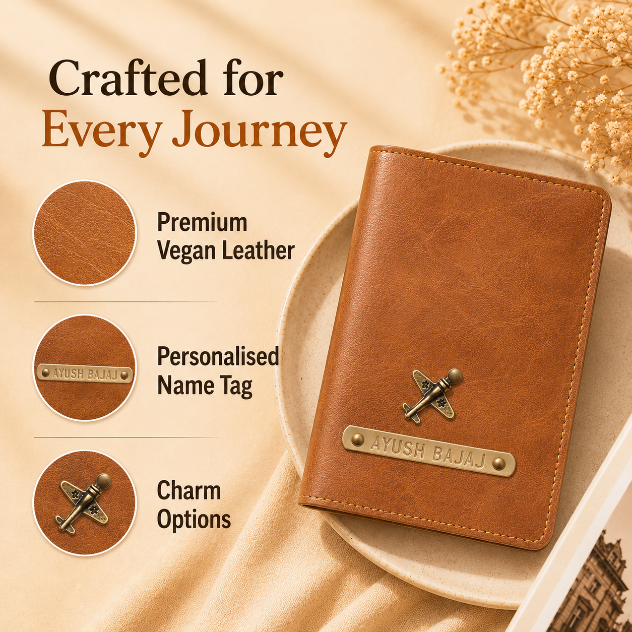 Personalized Passport Cover - Tan