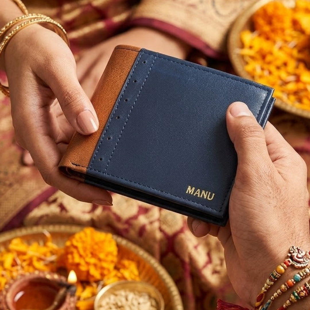 Personalised Leather Mens Wallet for Brother - Blue