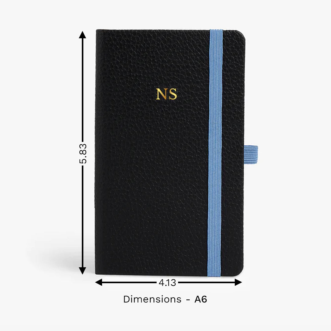 Personalised Hardbound Notebook (A6) - Black with Blue Strap