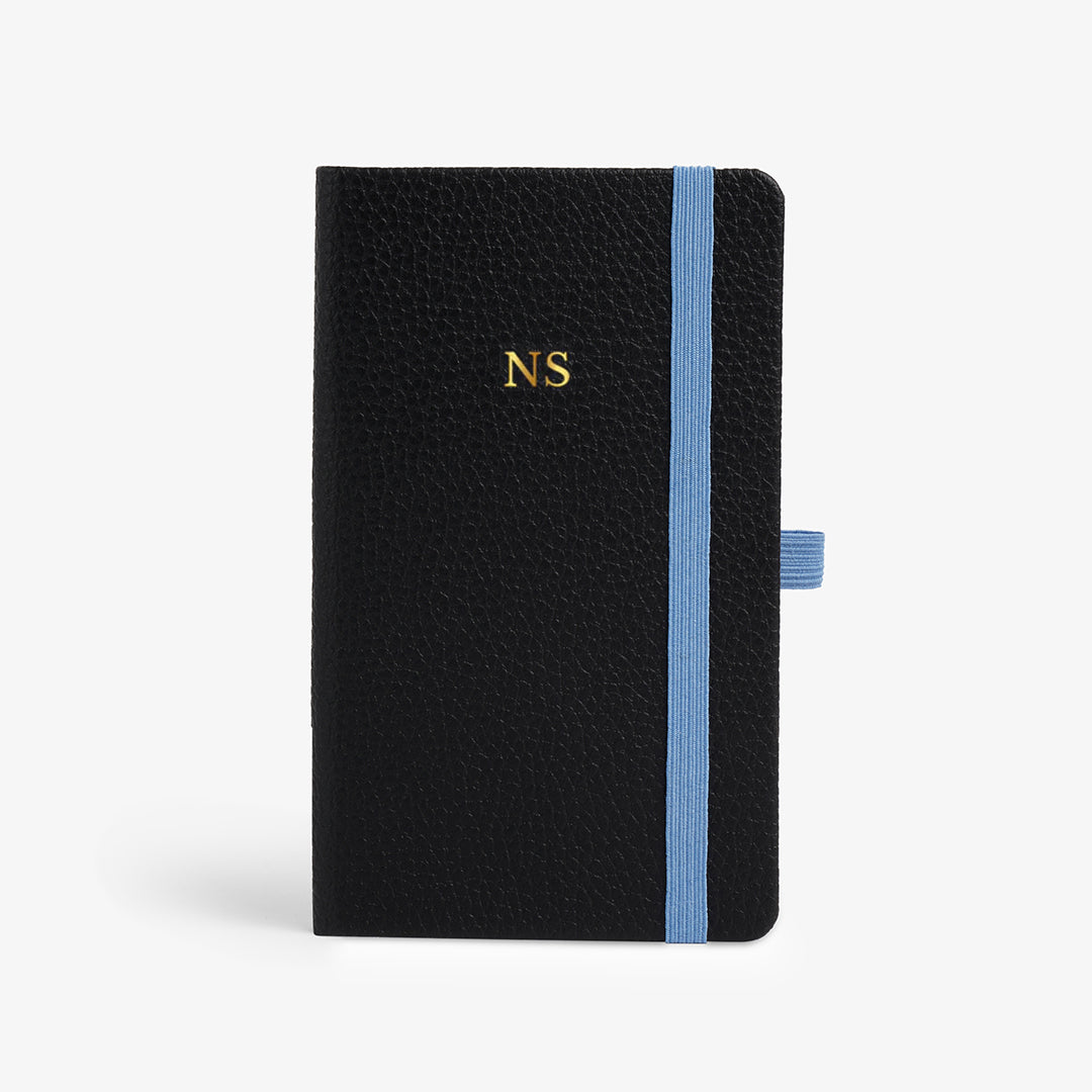 Personalised Hardbound Notebook (A6) - Black with Blue Strap