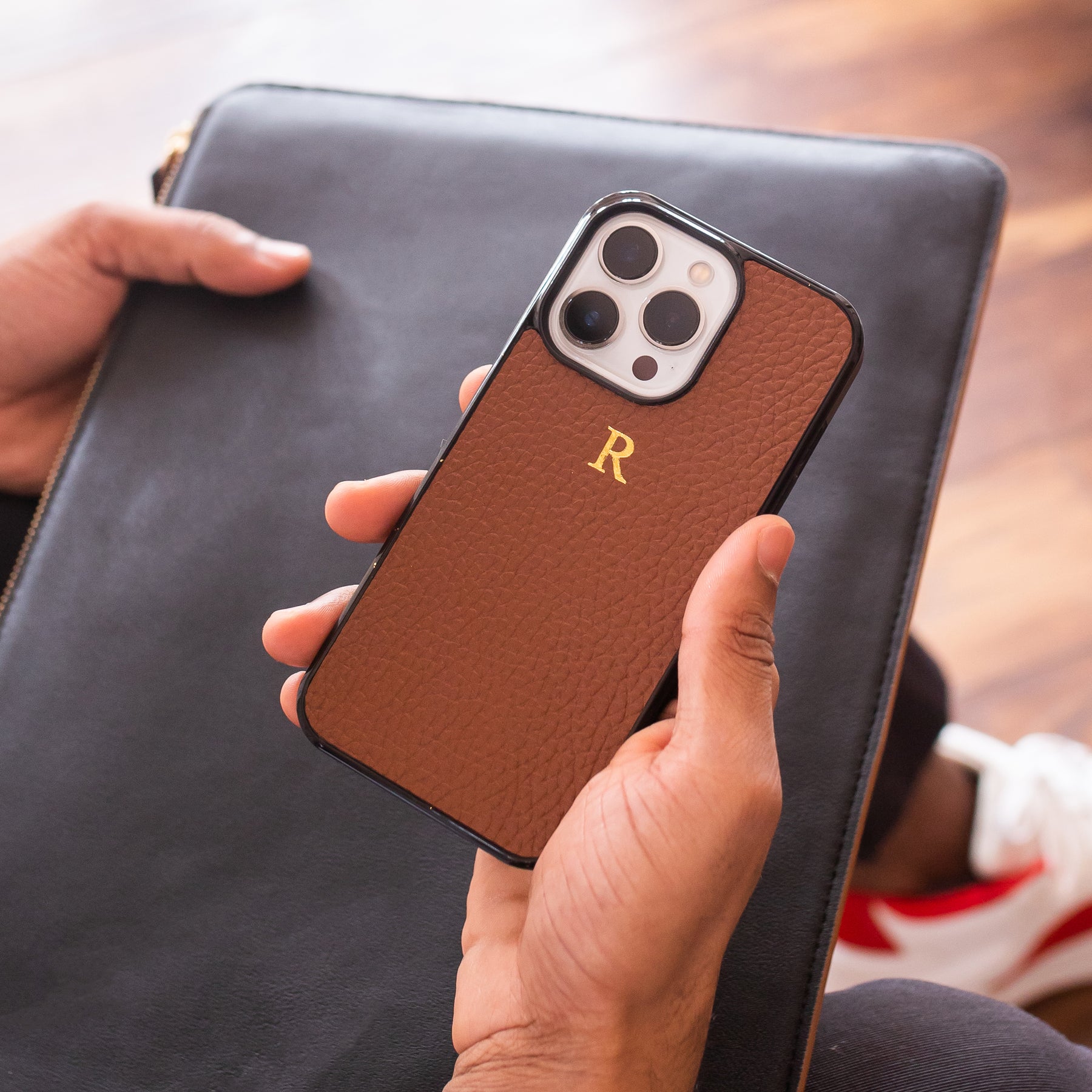 Personalised Leather iPhone Cover Tan