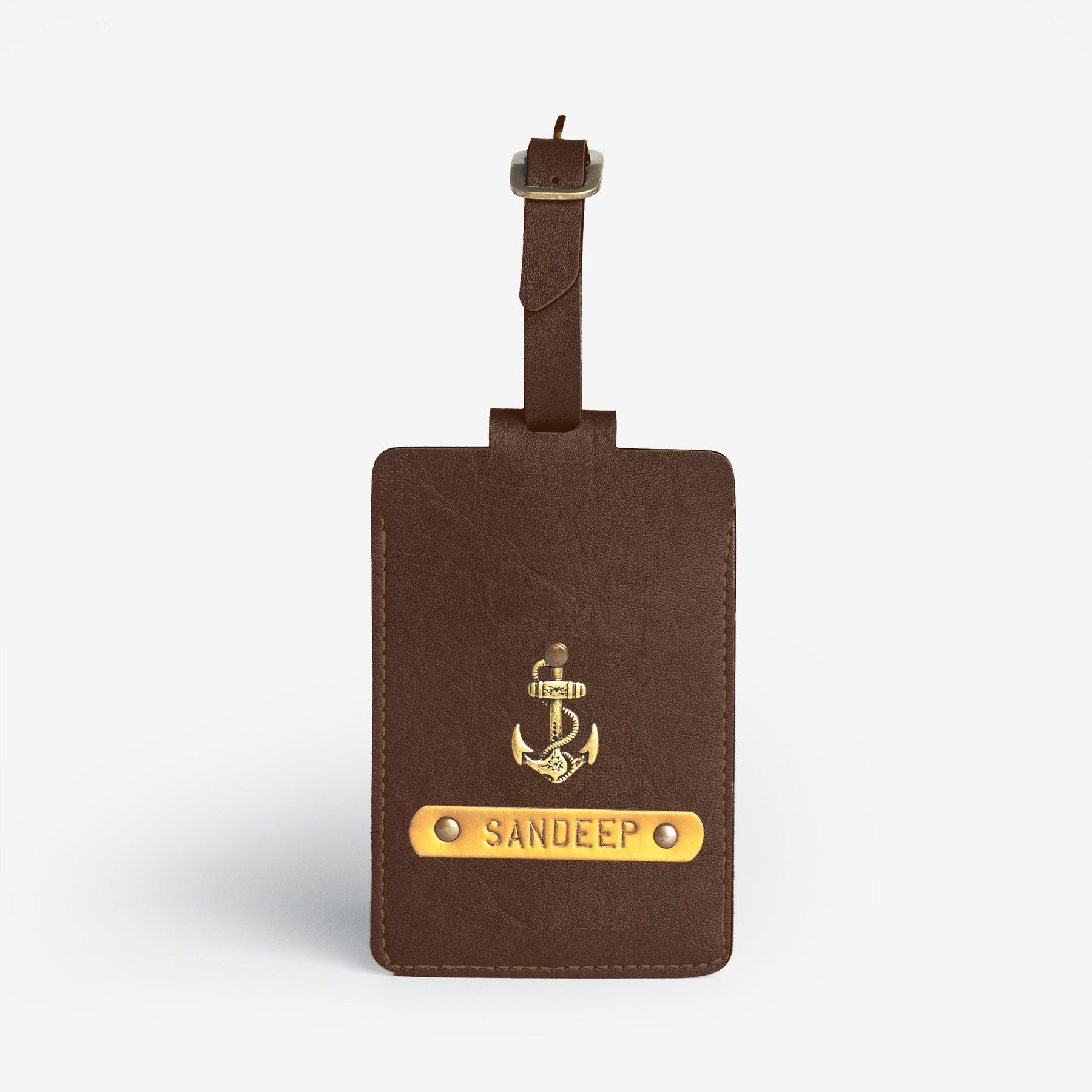 Personalised Leather Luggage/Baggage Tag -  Dark Brown