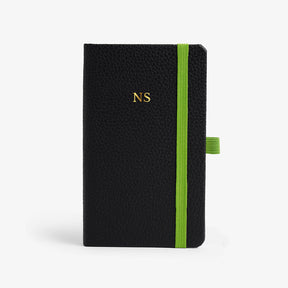 Personalised Hardbound Notebook (A6) - Black with Green Strap